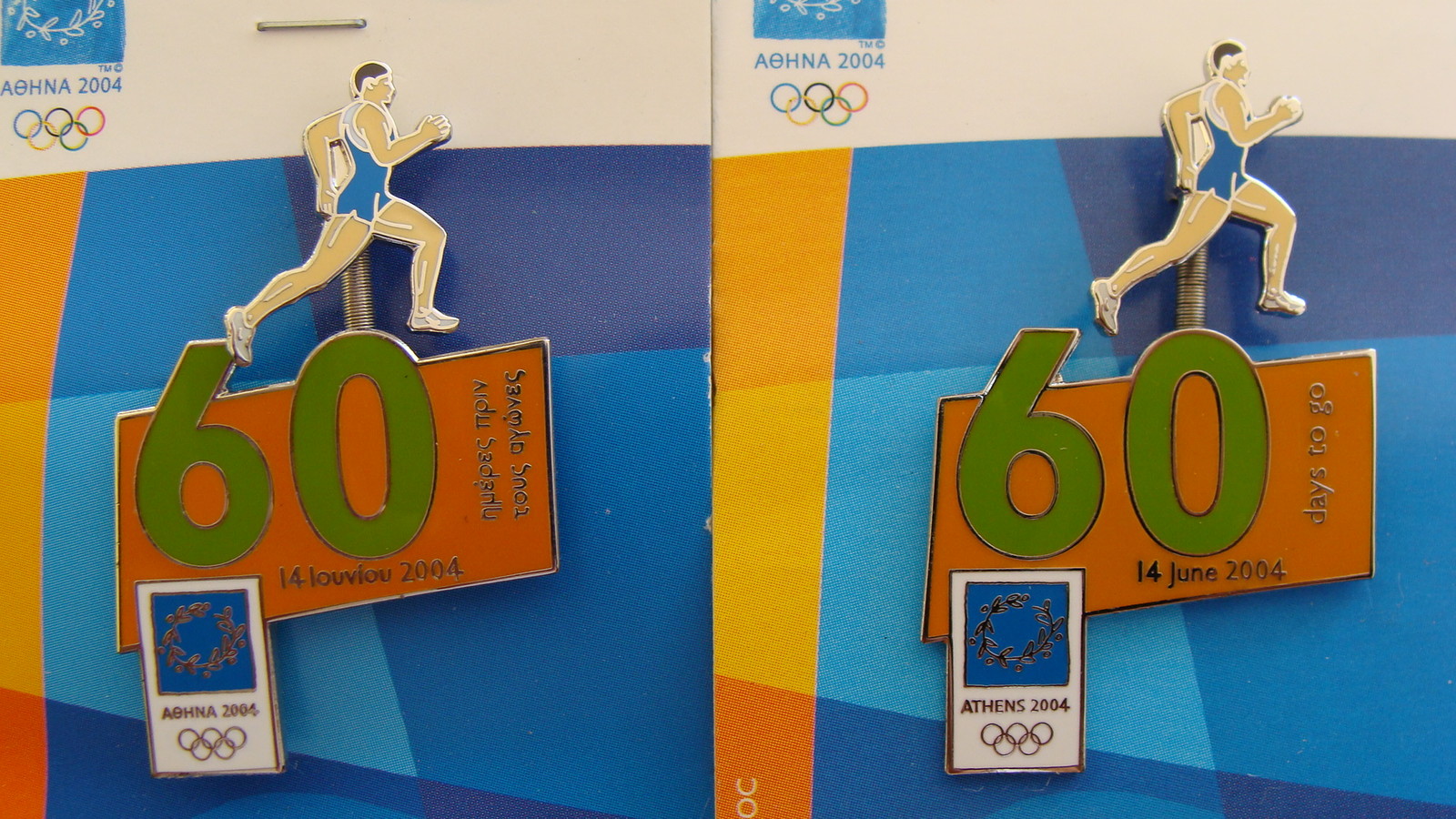 ATHLETICS RUNNER COUNTDOWN 60 DAYS TO GO (Pair)- ATHENS 2004 OLYMPIC MOVING PINS