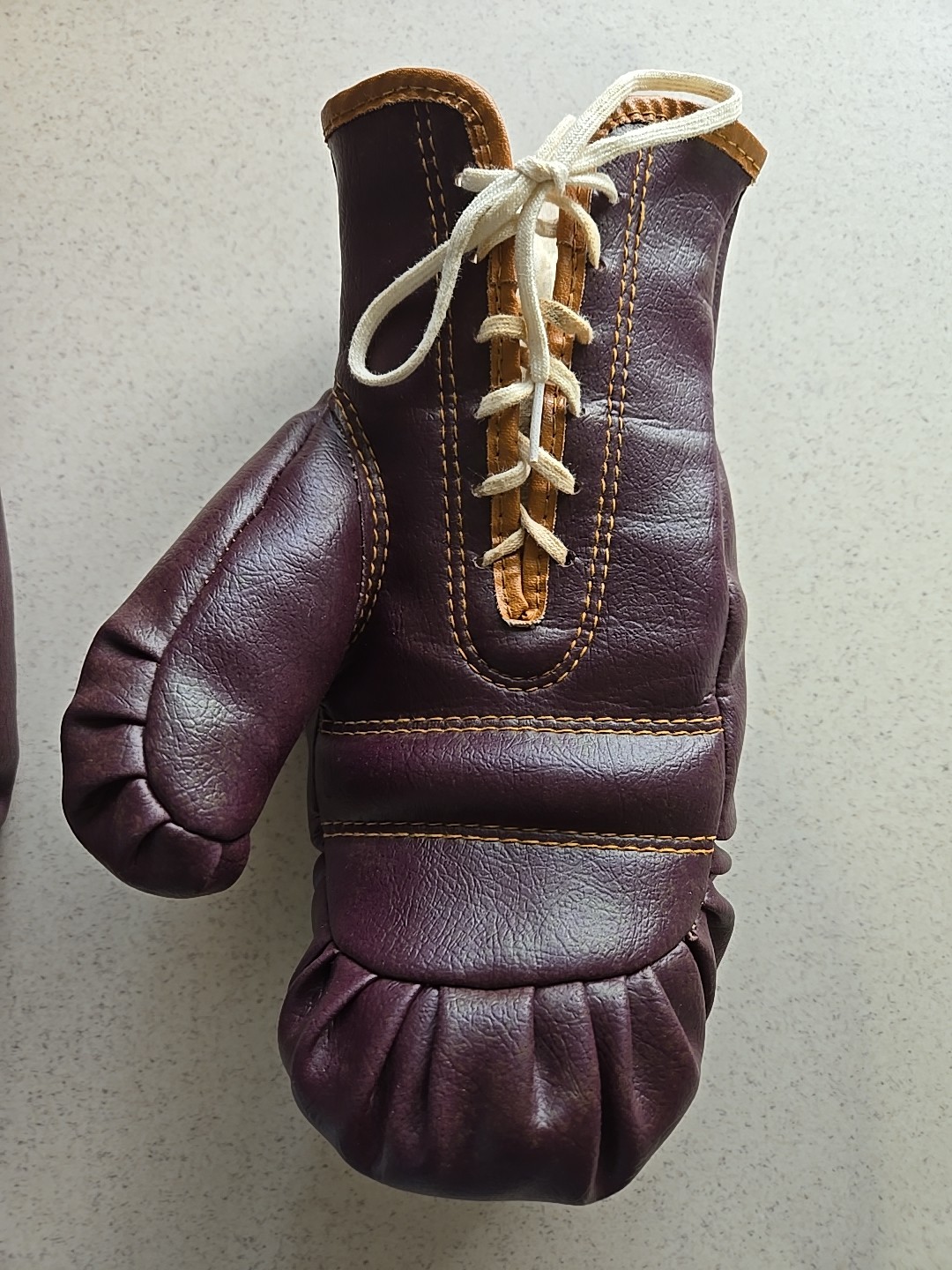 Vintage Lace Up Boxing Gloves Maroon & Brown One Size & Maker Unknown Two Rights