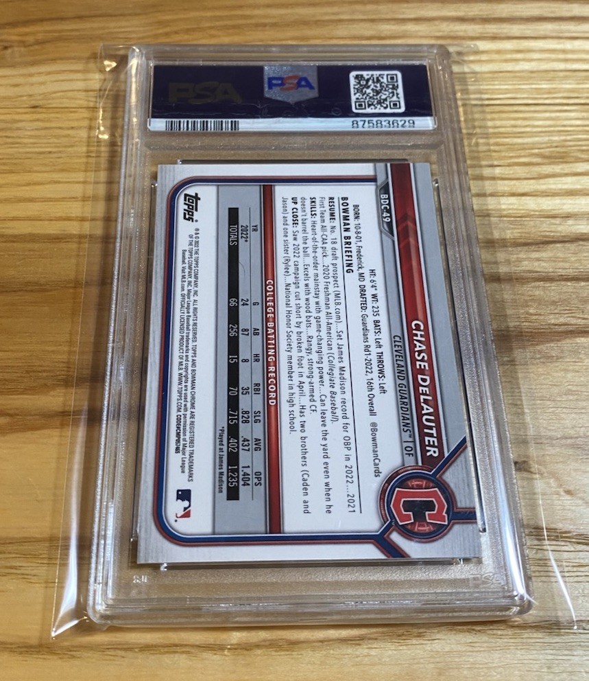 Chase Delauter 2022 Bowman Chrome Sapphire Aqua SP /20 PSA 9 1st
