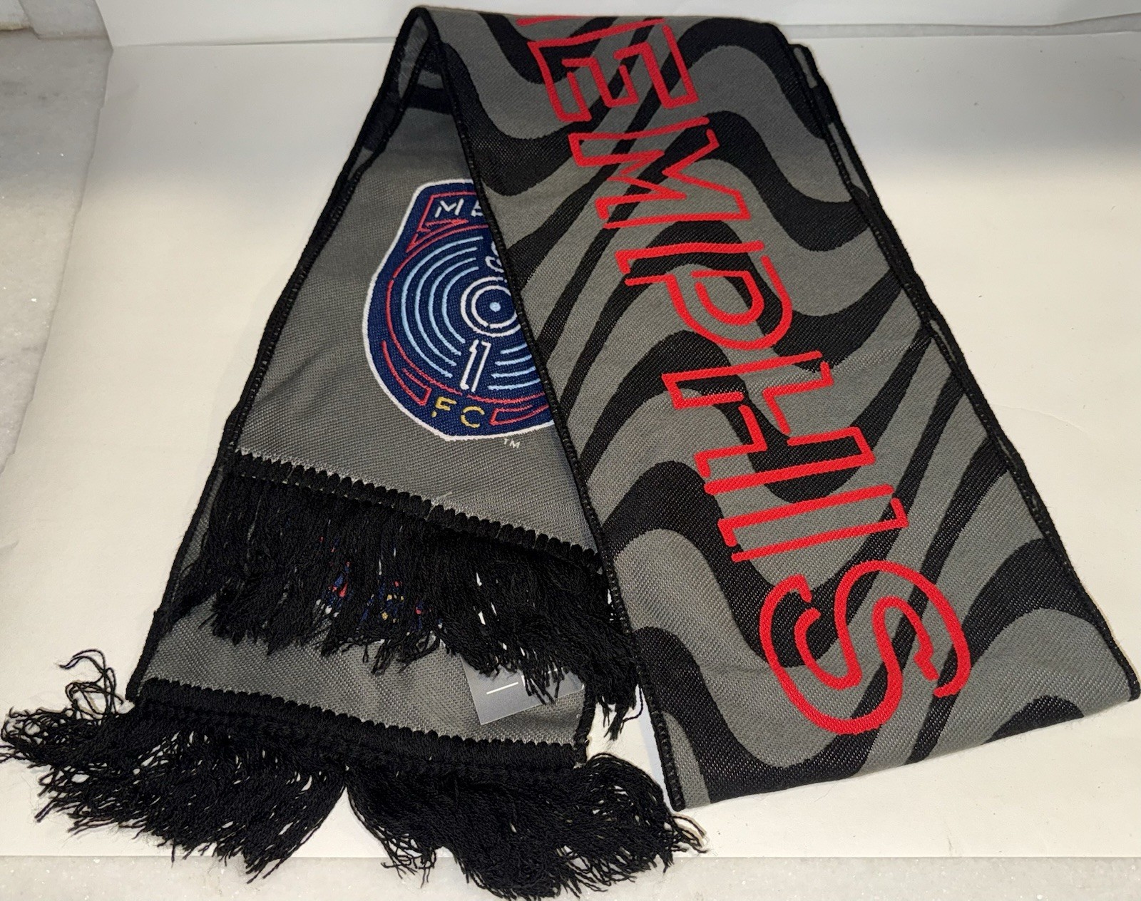 Memphis 901 FC Fringed Scarf~Ruffneck Acrylic 64 X 7 1/2 Soccer~gray Black NWT