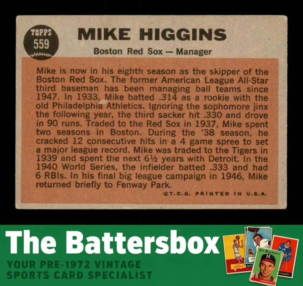 1962 Topps #559 Mike Higgins MG VG/VGEX X3766841