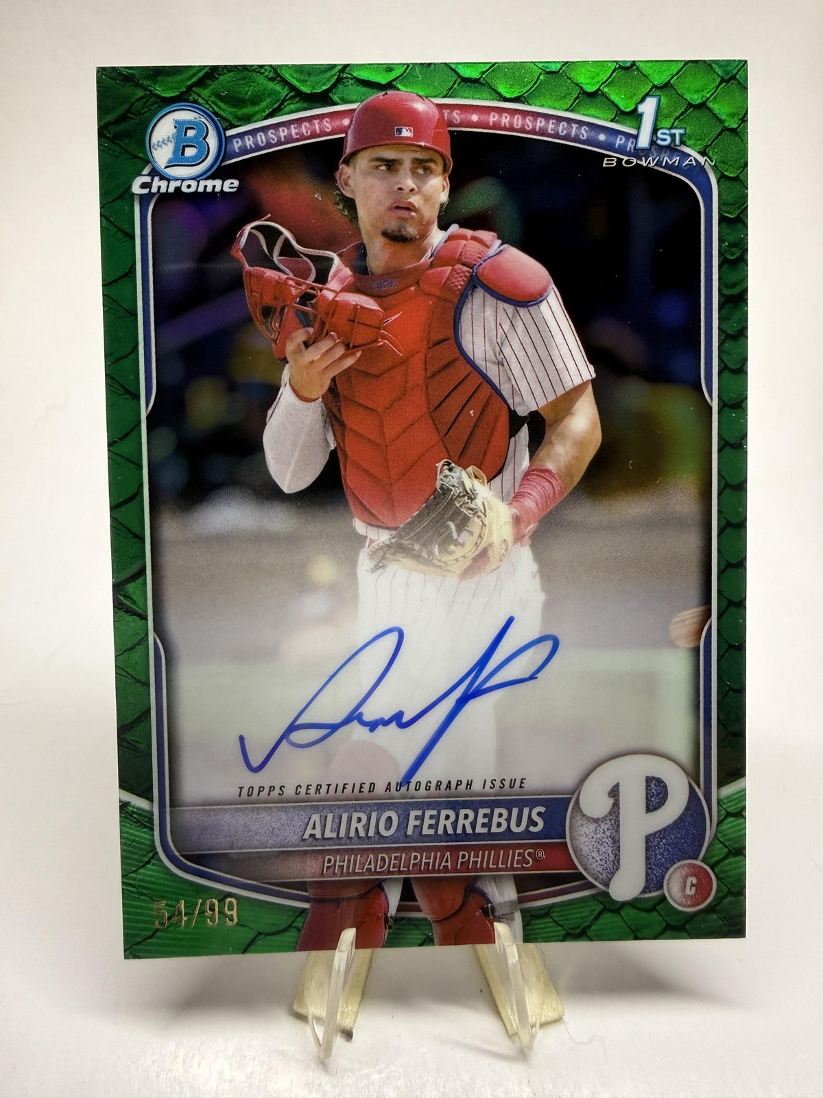 2025 Bowman Chrome #CPA-AF Alirio Ferrebus Auto Reptilian Green #/99 SN,AU