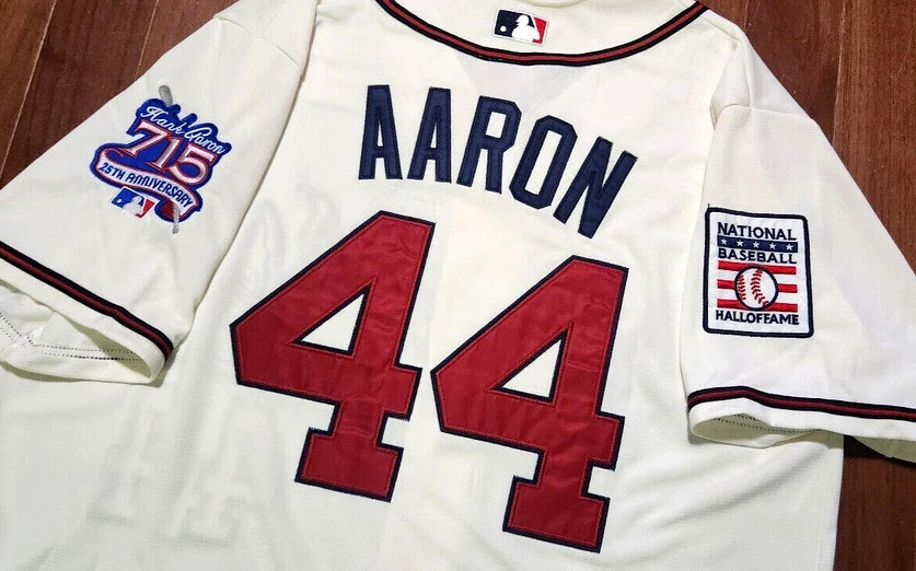 NEW RARE C ATLANTA BRAVES HANK AARON #44 Stitched Dual Patch STITCHED Jersey Ivo