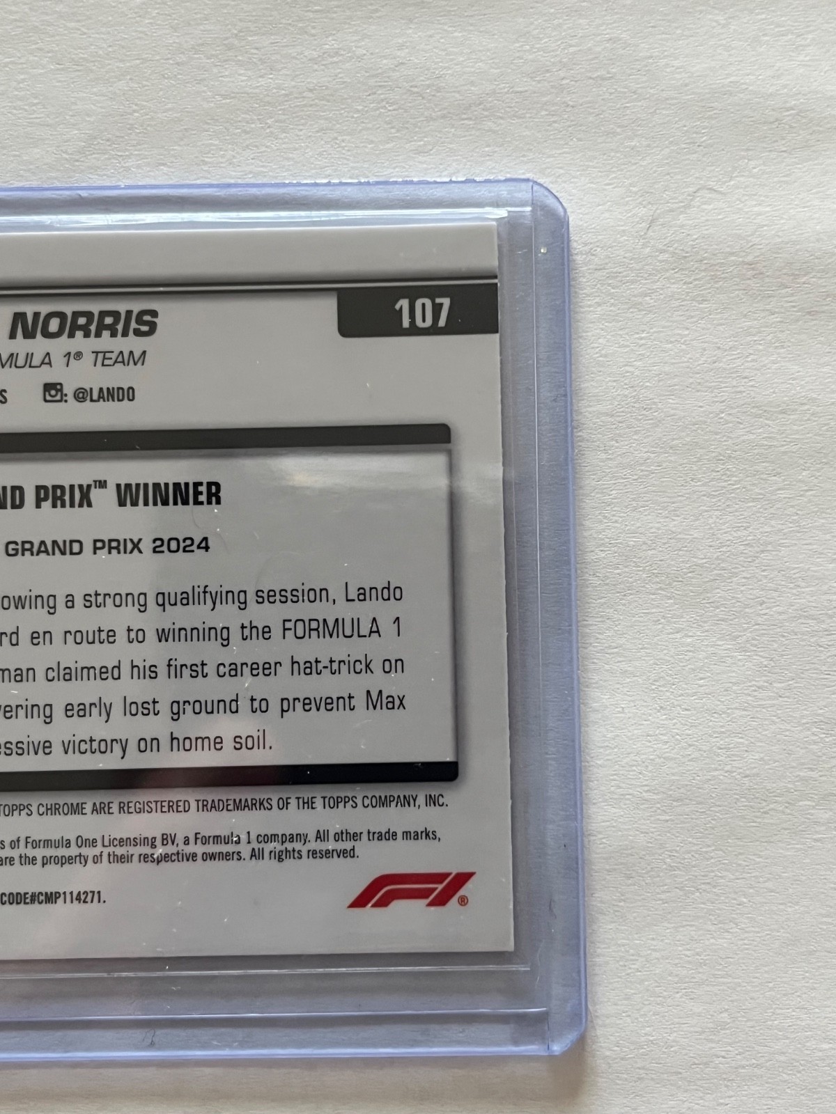 2025 topps chrome f1 #107 lando norris pink checker 192/250