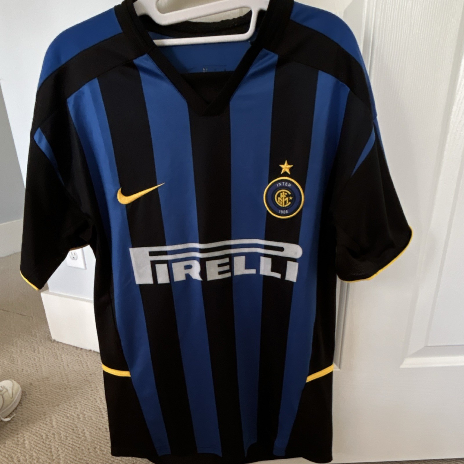 Inter Milan 2002/03 Home Jersey Replica Blue Black Pirelli Soccer Shirt Men’s M