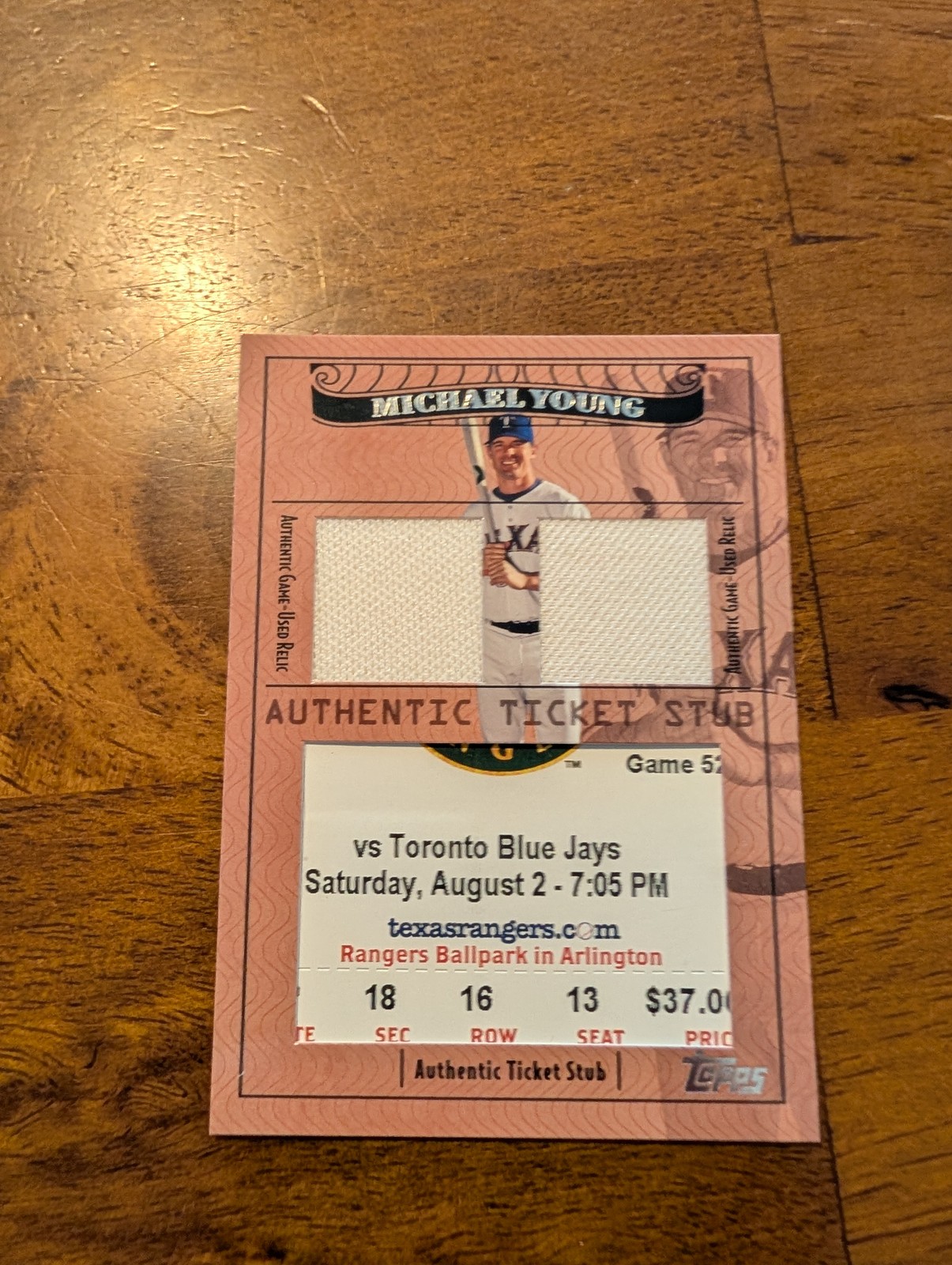 2009 Topps Ticket to Stardom Michael Young Ticket Stubs Plus Memorabilia #/224