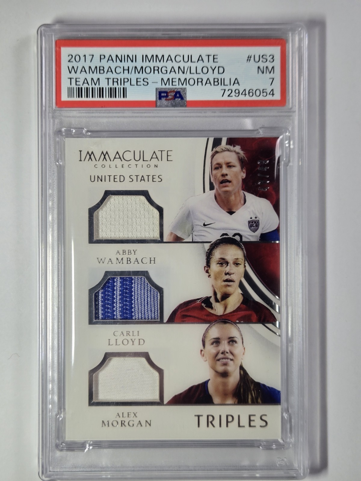 2017 Panini Immaculate Team Triples Alex Morgan, Carli Lloyd, Wambach PSA 7 /49