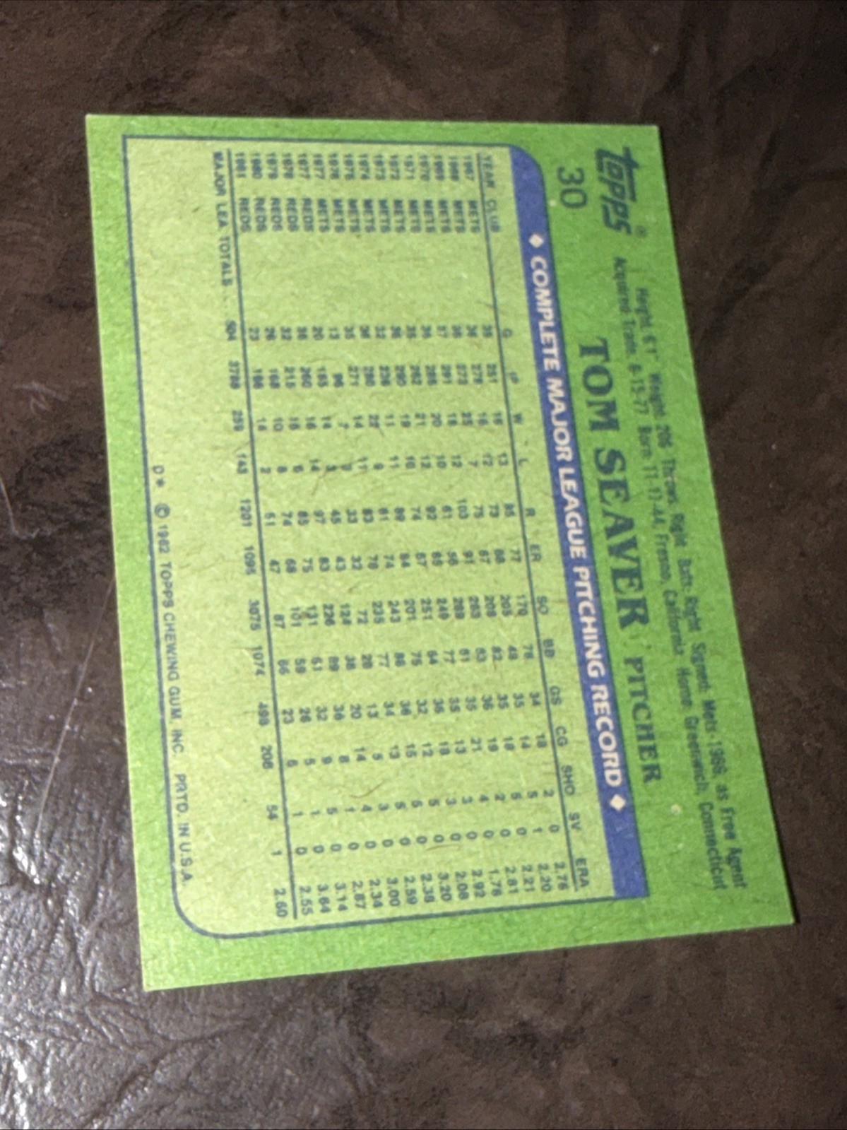 Tom Seaver Cincinnati Reds 1982 Topps #30 HOF USC Trojans