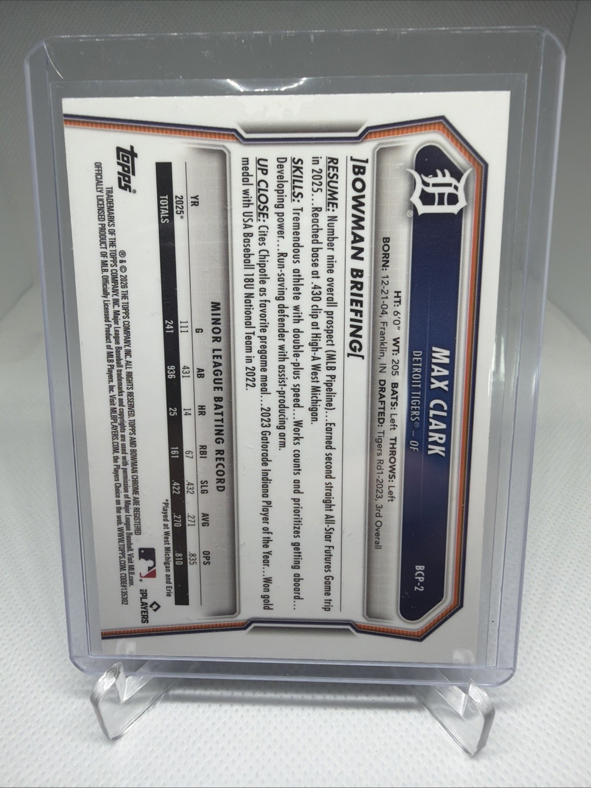 Max Clark 2026 Bowman Chrome #BCP-2 Blue Geometric Refractor Prospects /150