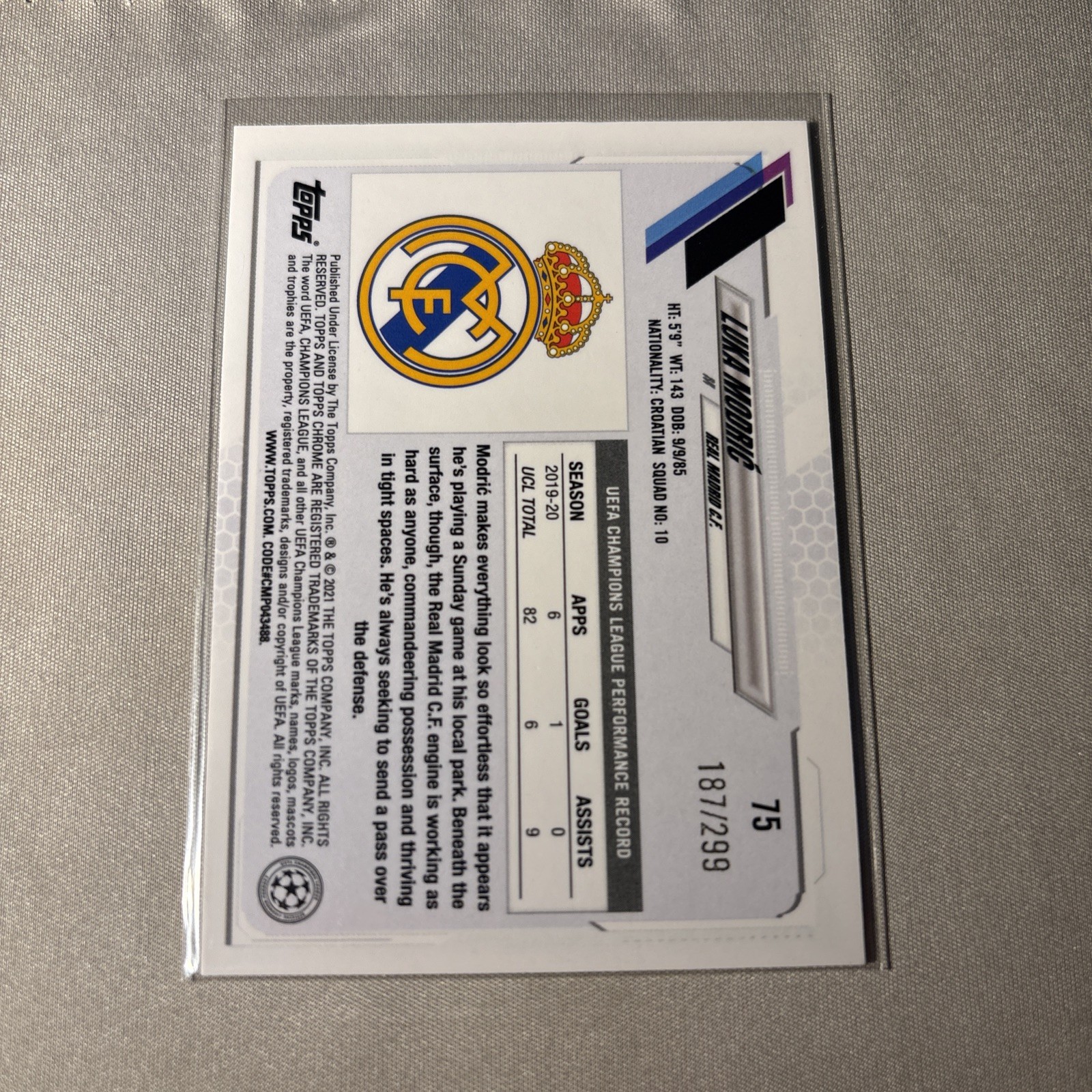 2020-21 Topps Chrome UCL Luka Modric #75 Yellow Mini Diamond Refractor /299