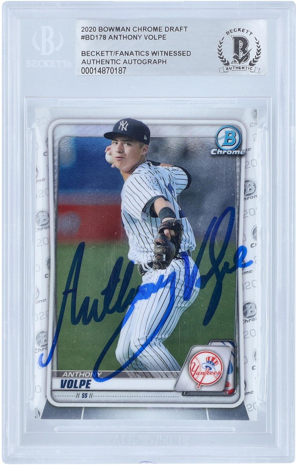 Anthony Volpe Yankees Signed 2020 Bowman Draft Chrome MLB #BD-178 Beckett Card