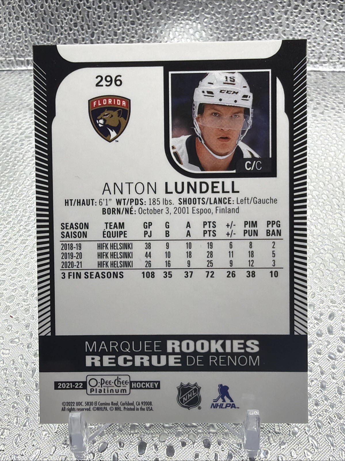 2021-22 O-Pee- Chee Platinum ANTON LUNDELL MARQUEE ROOKIES #296