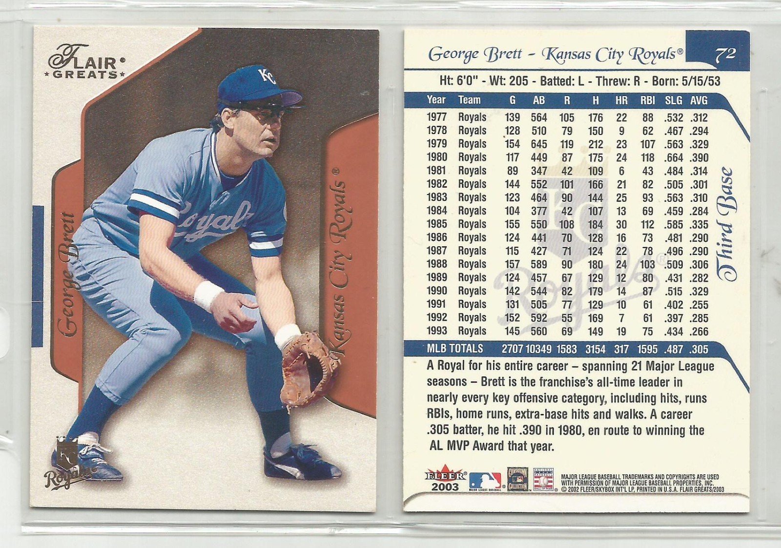 George Brett Royals 2004 Flair Greats Baseball card