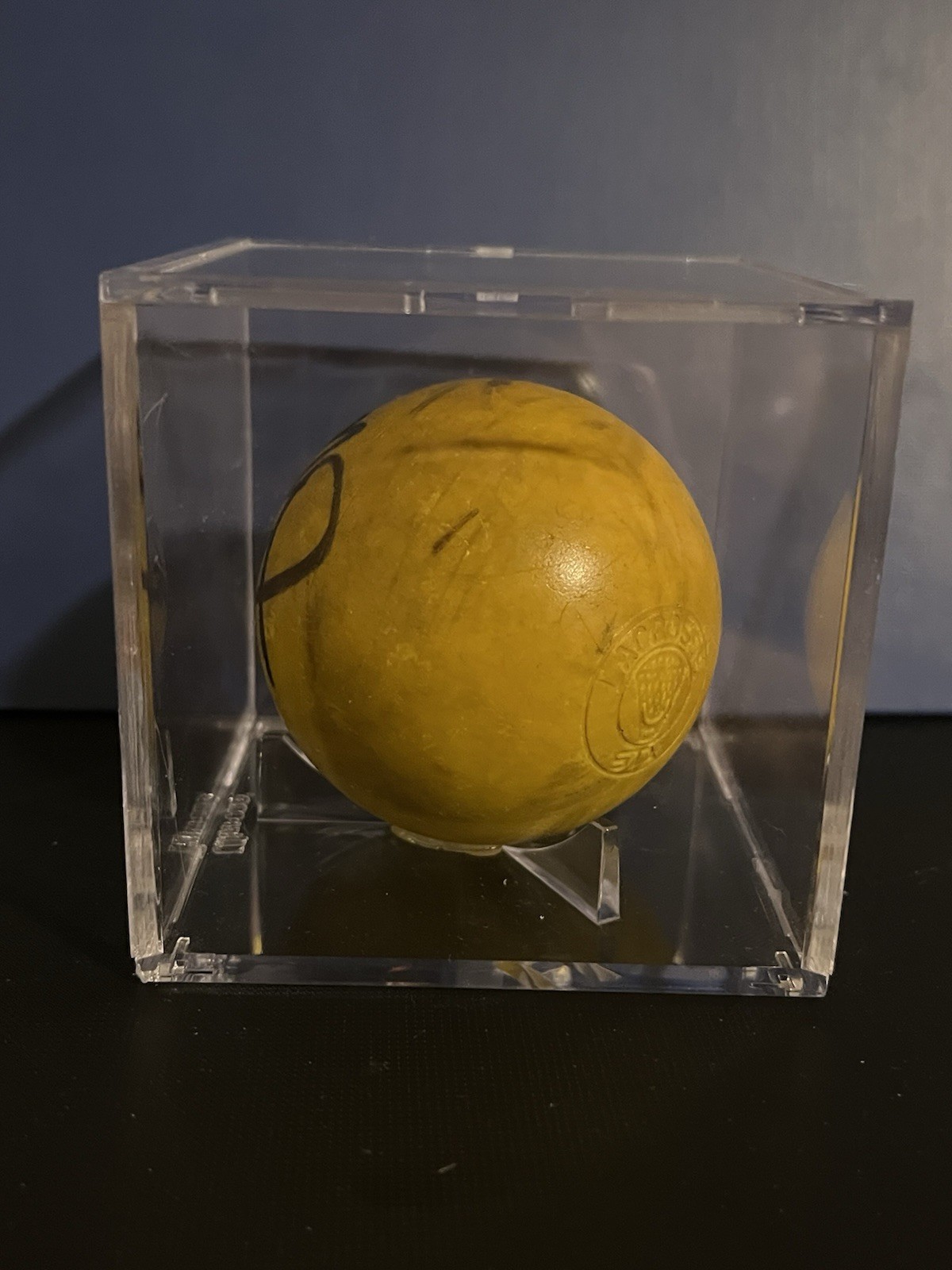 John Grant Jr Autographed Yellow Lacrosse Ball Signed Lax Legend W/ Display Case