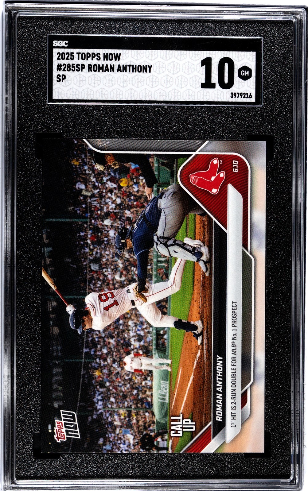 SGC GM10 POP 1/1 2025 Topps Now #285SP Roman Anthony 1st Hit SP Image Variation