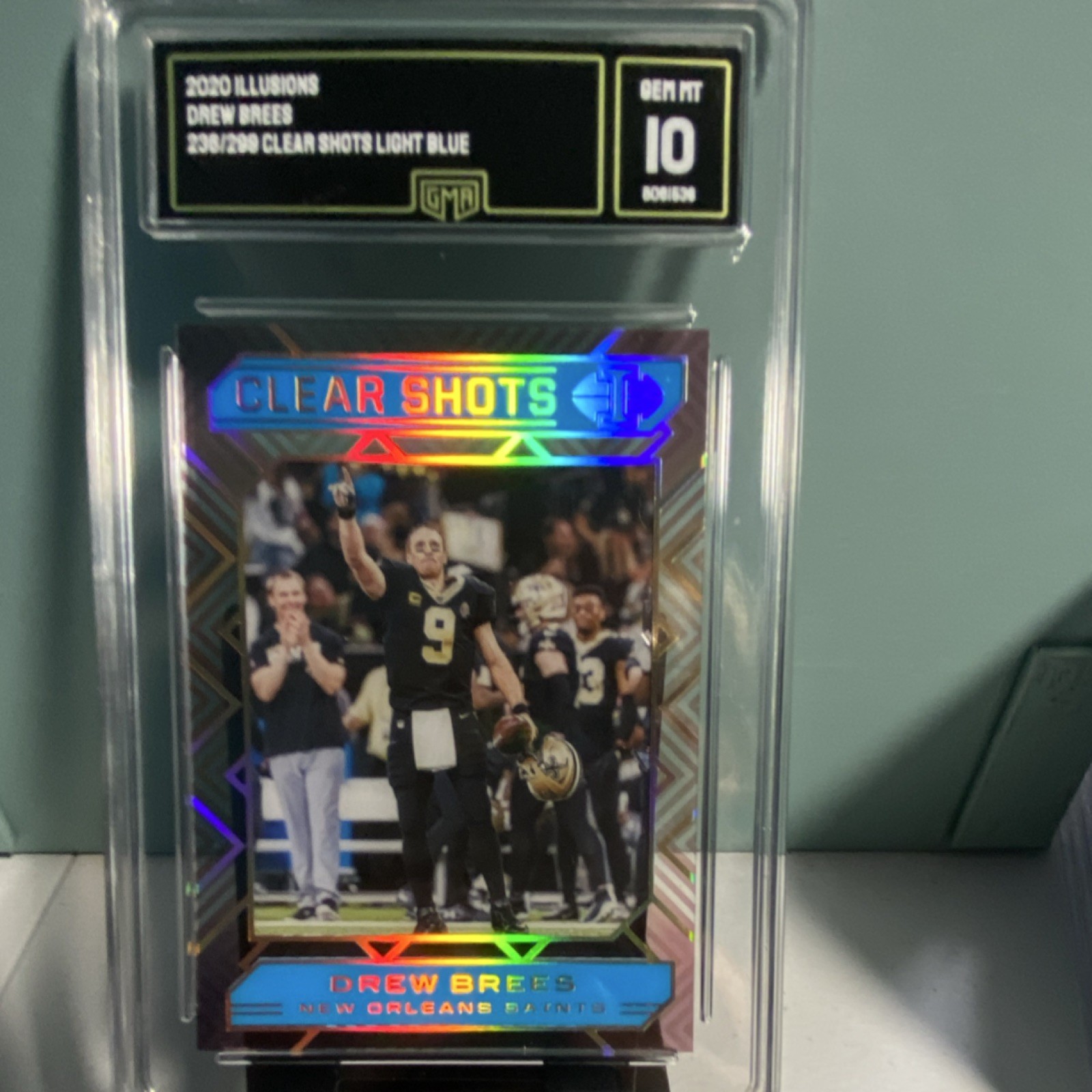 2020 Panini Illusions Clear Shots Light Blue #7 Drew Brees /299 GMA 10 Saints
