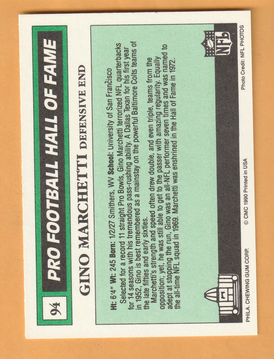 Gino Marchetti Baltimore Colts 1990 Swell Greats #94 San Francisco Dons 10F