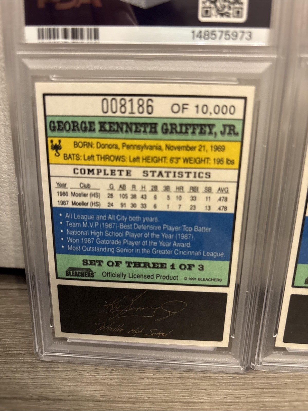 Ken Griffey Jr. 1991 Bleachers 23KT Gold 3 Card Set /10000 Mariners PSA 9 MINT!