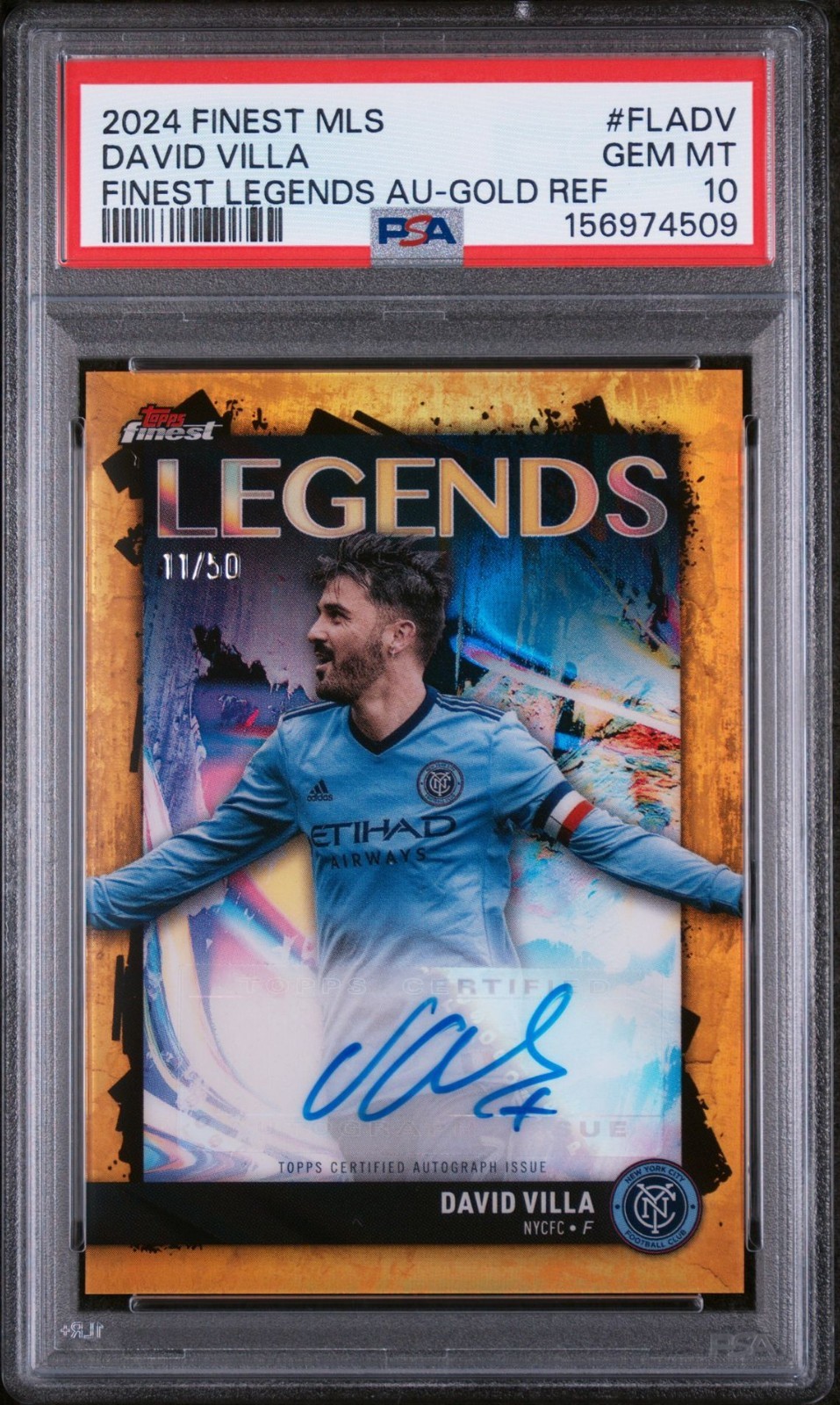 David Villa 2024 Topps Finest MLS #FLADV Finest Legends Gold Auto /50 PSA Gem 10
