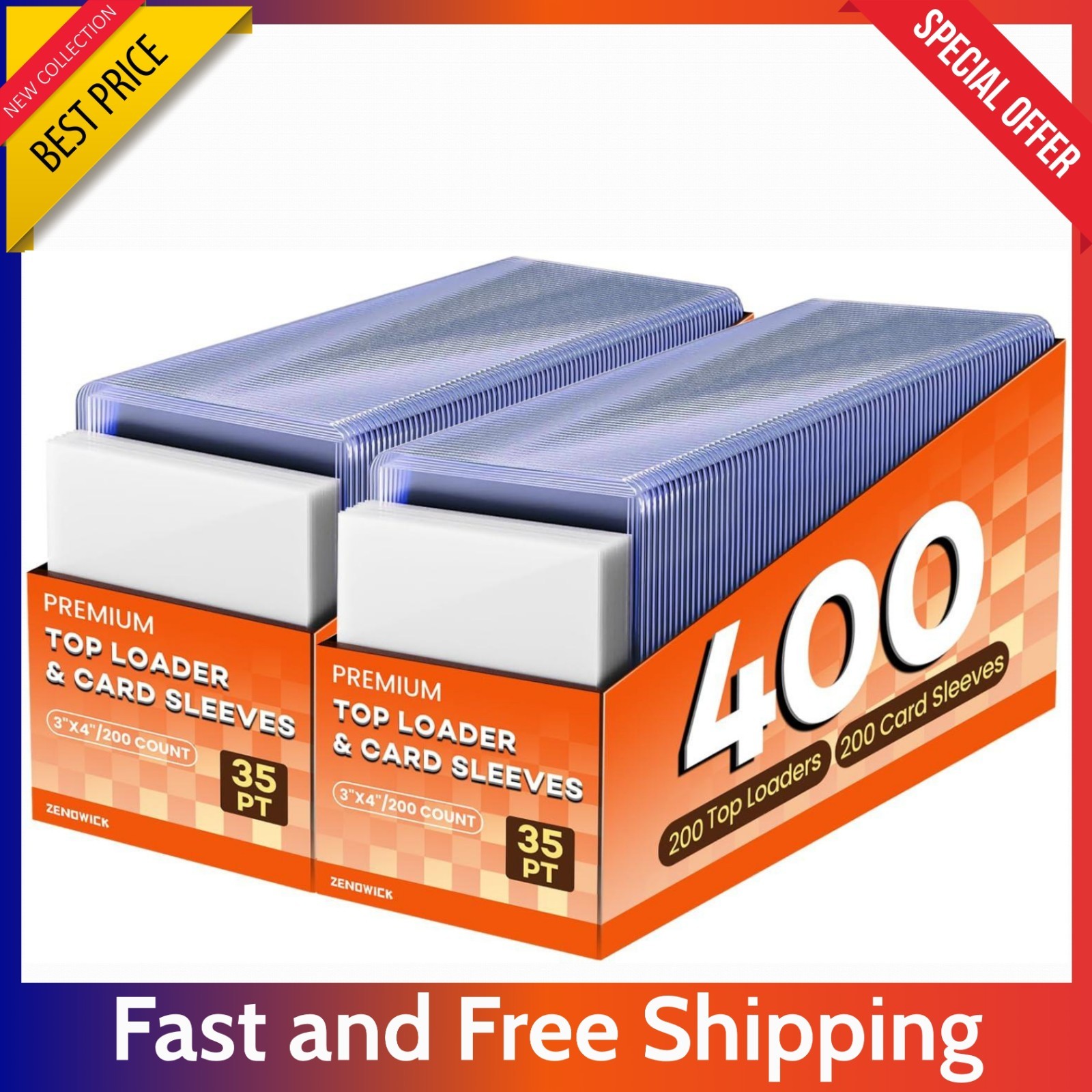 400 Trading Card Sleeves & Holders – 200 Hard 3″x4″ Toploaders + 200 Soft Penny.
