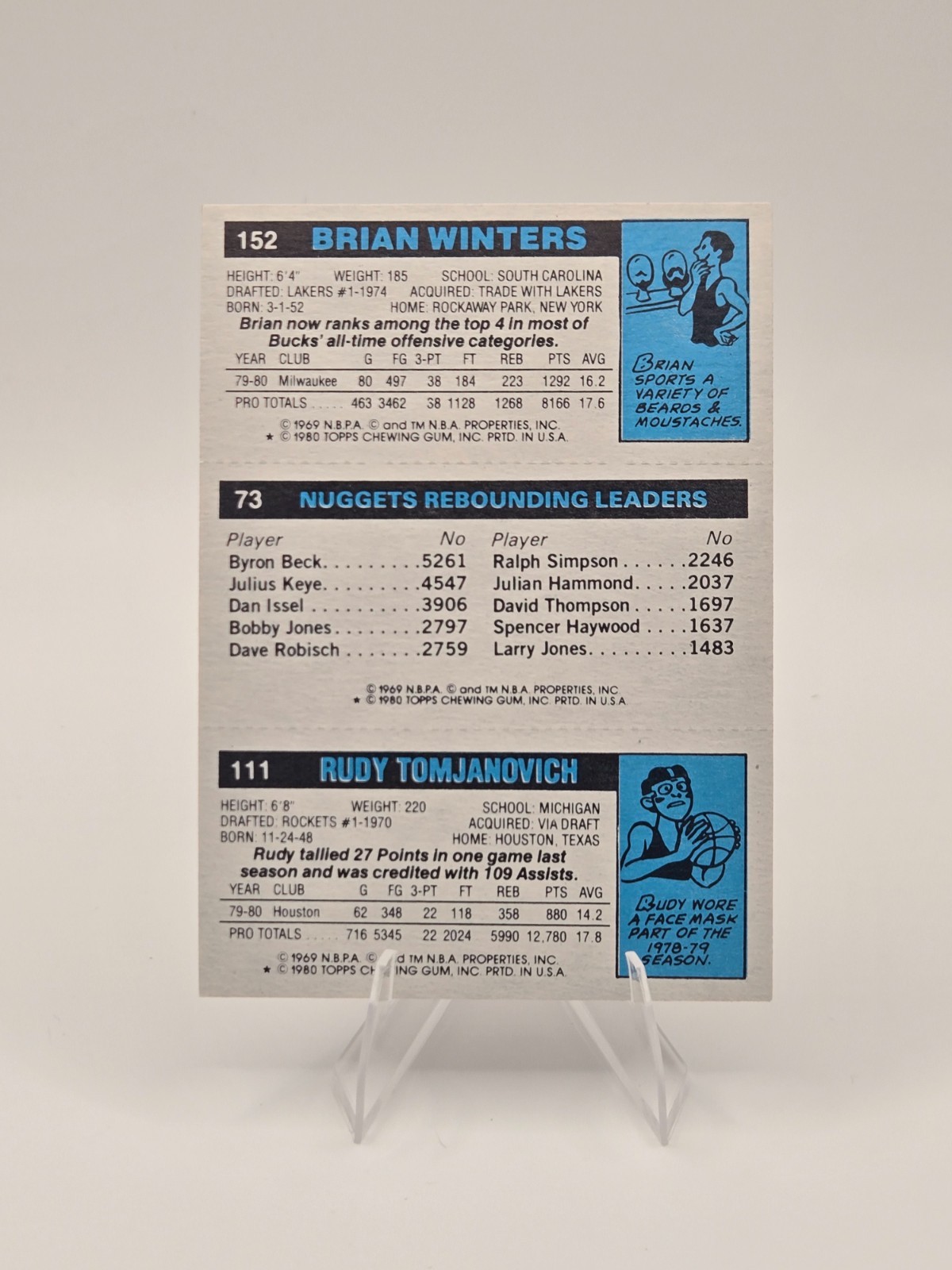 1980-81 Topps – Rudy Tomjanovich, Dan Issel, Brian Winters #152-73-111 EX-MT