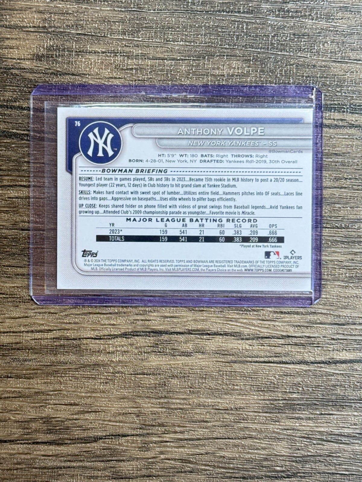 2024 Bowman ANTHONY VOLPE #76 Yankees