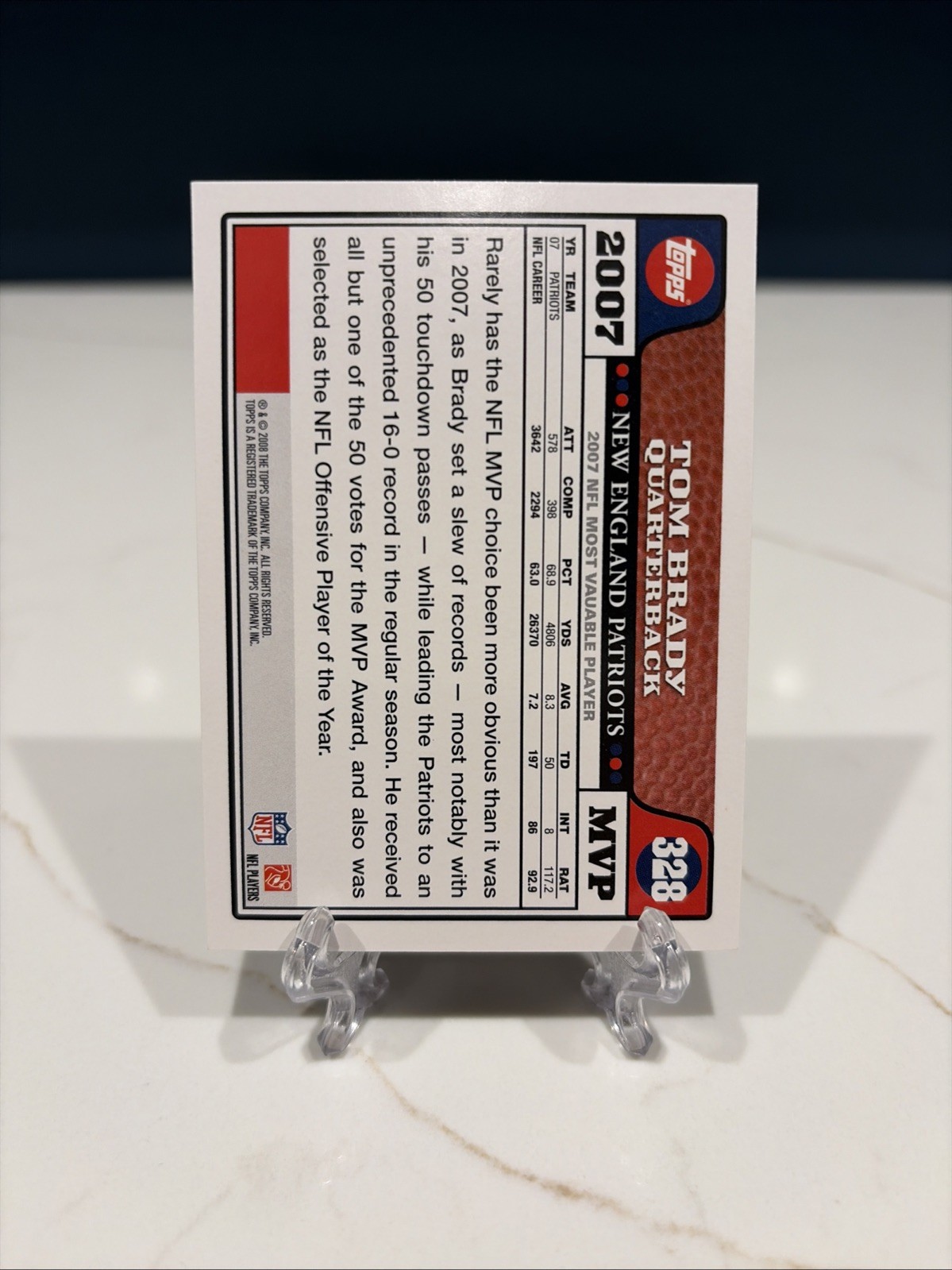 Tom Brady 2008 TOPPS #328 NFL MVP INVEST GOAT HOF MVP TB12