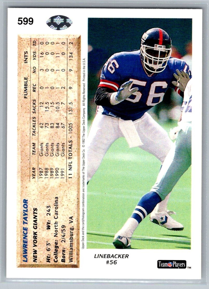 1992 Upper Deck Lawrence Taylor #599 NrMT