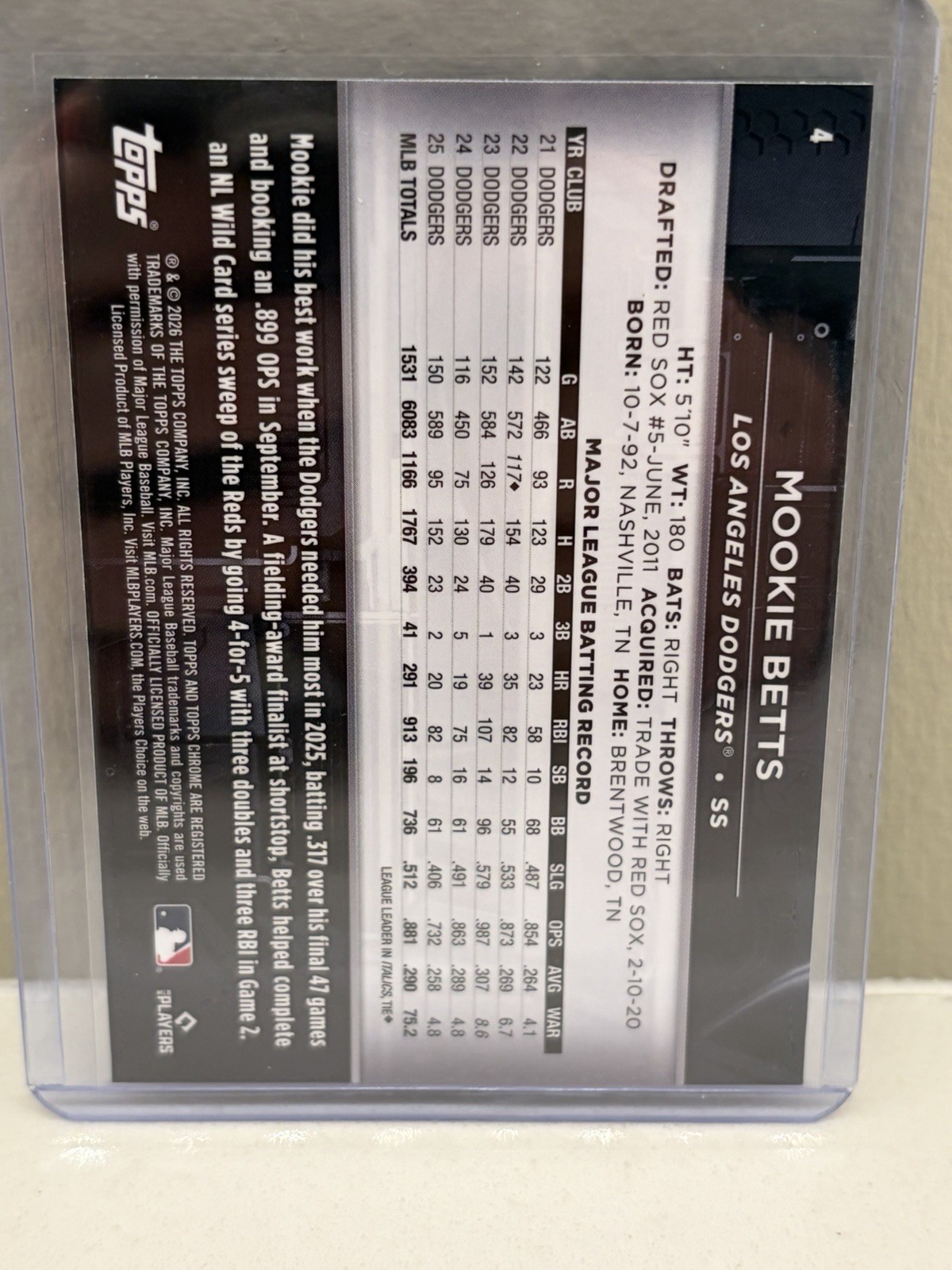 2026 Topps Chrome Black Mookie Betts #4 Dodgers