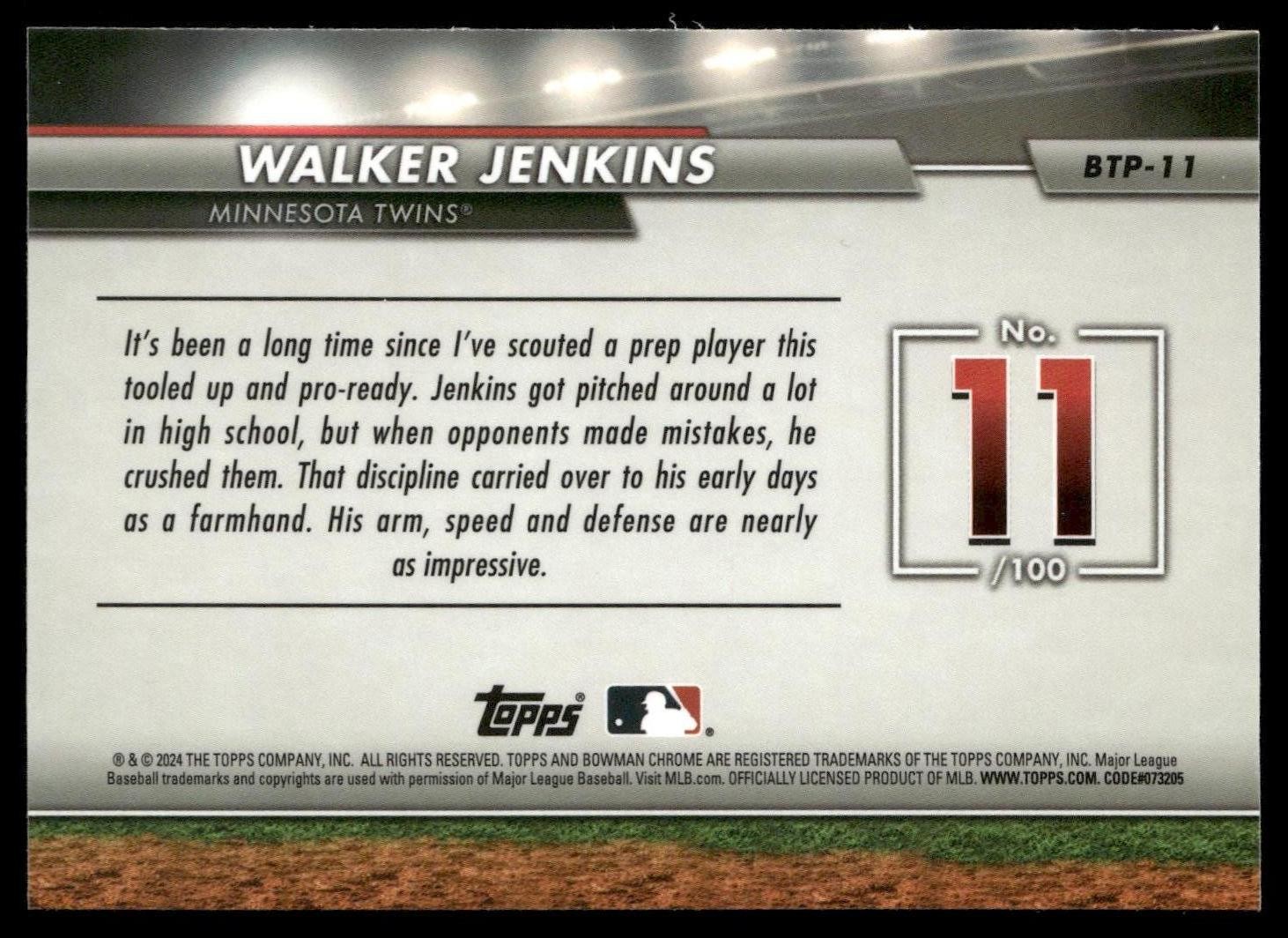 2024 Bowman #BTP-11 Walker Jenkins Bowman Scouts’ Top 100