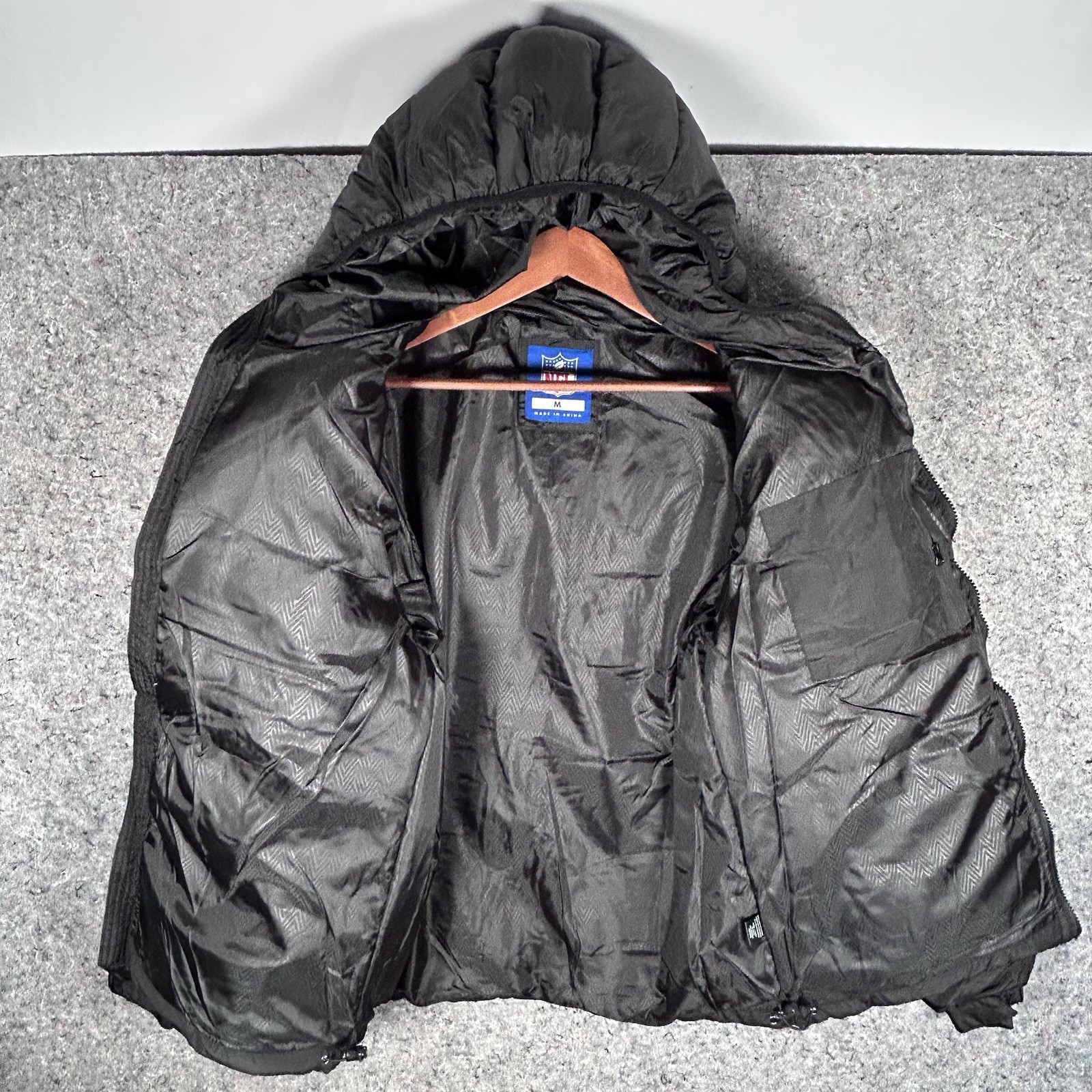 NFL Official Parka Puffer Jacket Hooded Winter Coat BLACK Mens Medium NWT