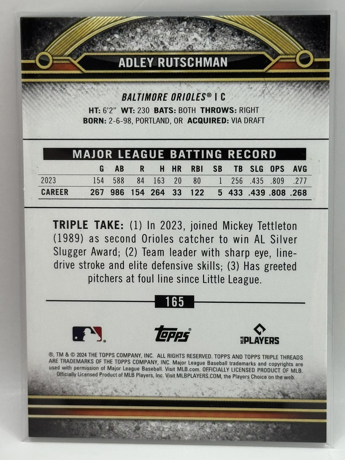 2024 Topps Triple Threads #165 Adley Rutschman Baltimore Orioles
