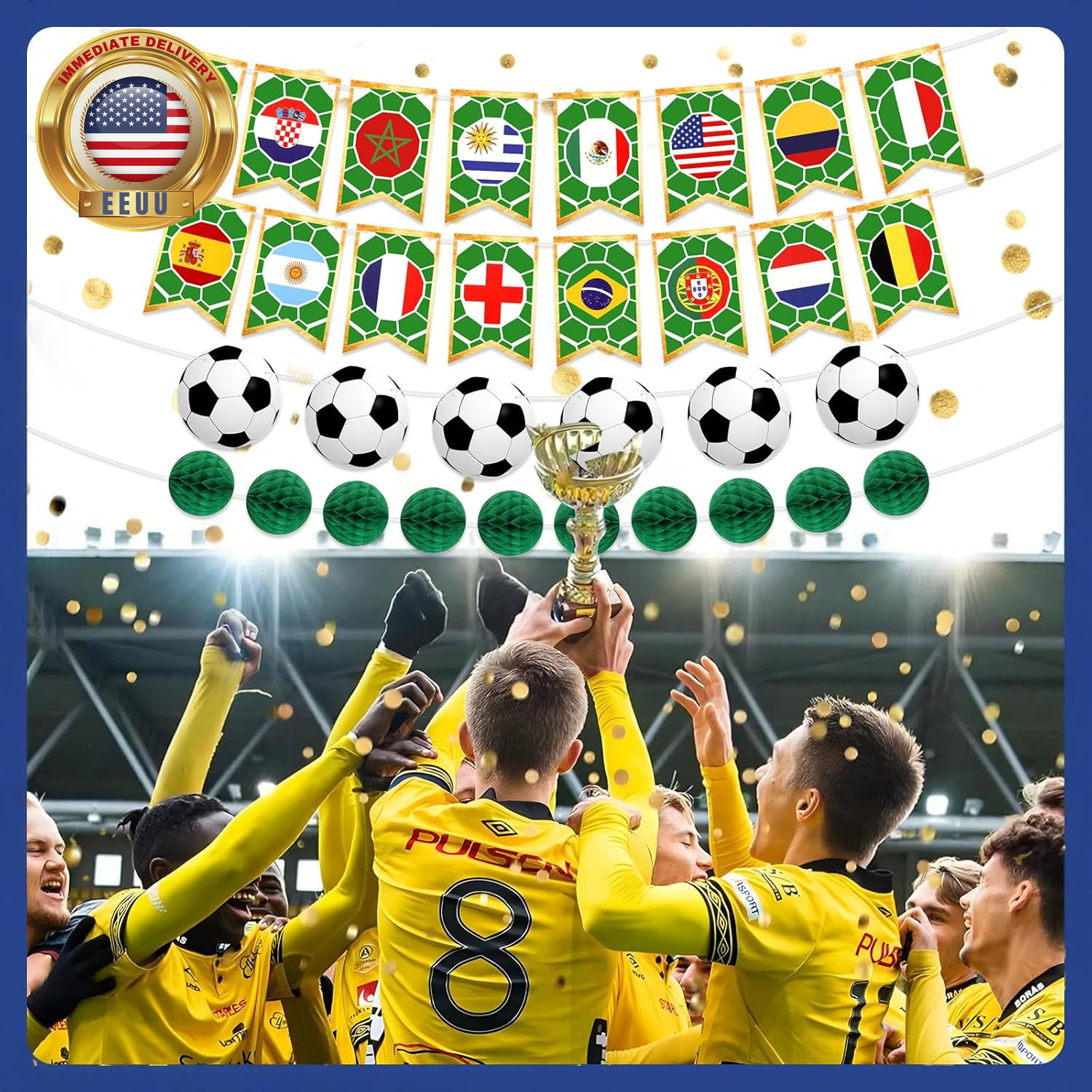 2026 World Cup Soccer Flags Banner Set, Green Soccer Themed Pennant Bunting with