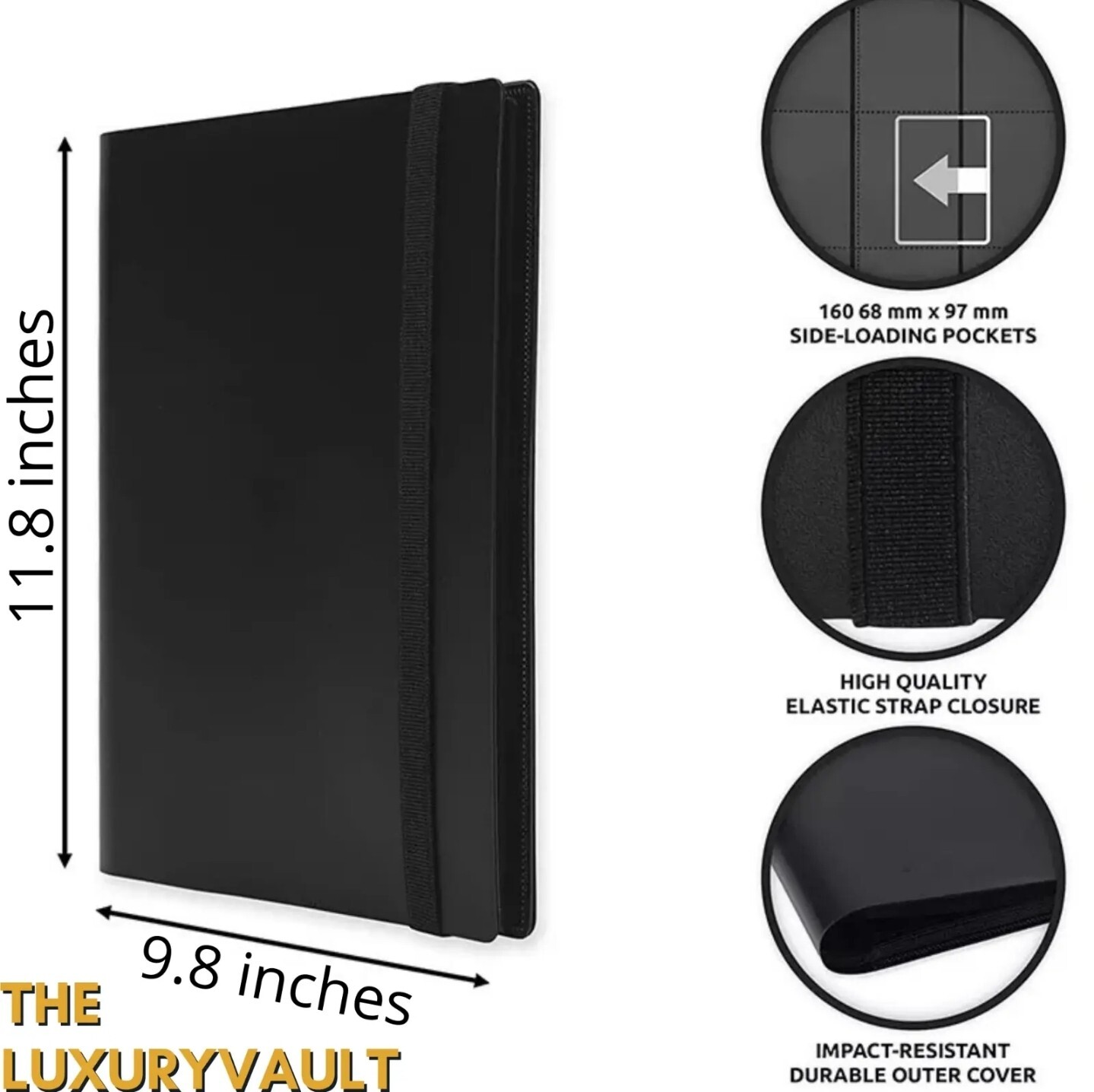 Trading Card Binder – 9 Pocket 360 Cards holder | Sports | TCG | Elastic | Black
