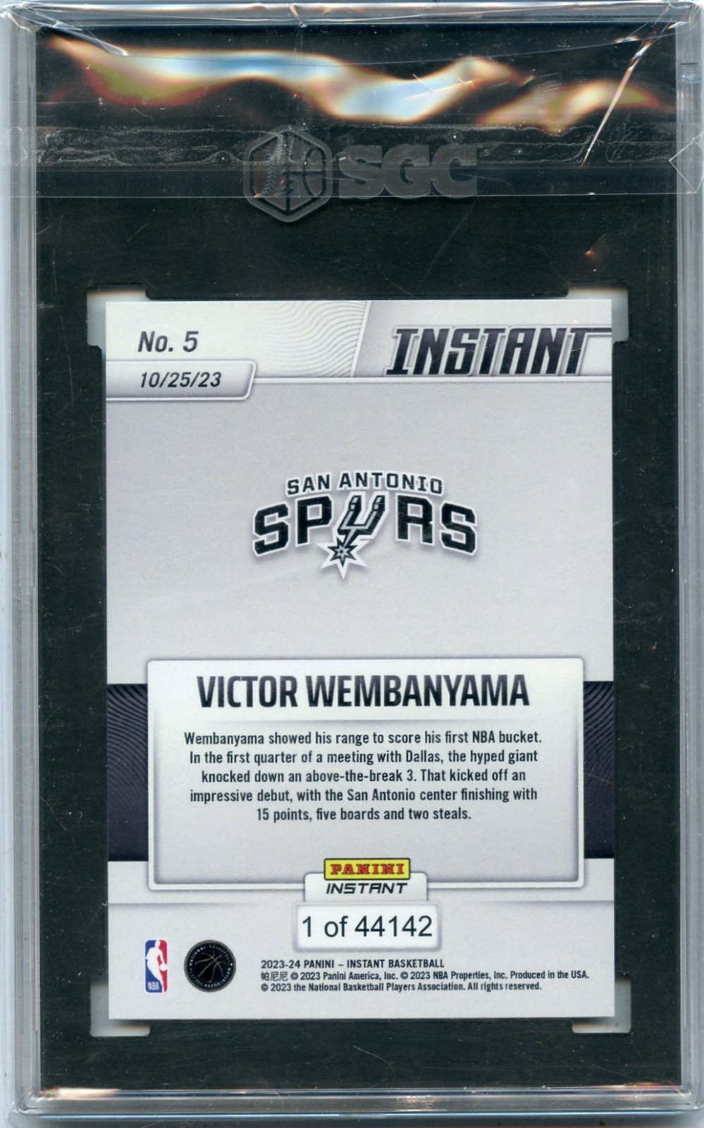 2023-24 PANINI INSTANT #5 VICTOR WEMBANYAMA ROOKIE RC (1 OF 44142) SGC 9.5 (870)