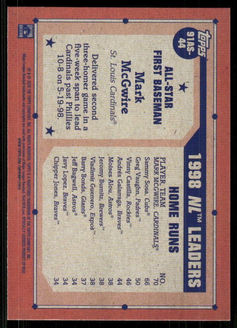 2026 Topps ’91 Topps All-Stars #91AS44 Mark McGwire – BB