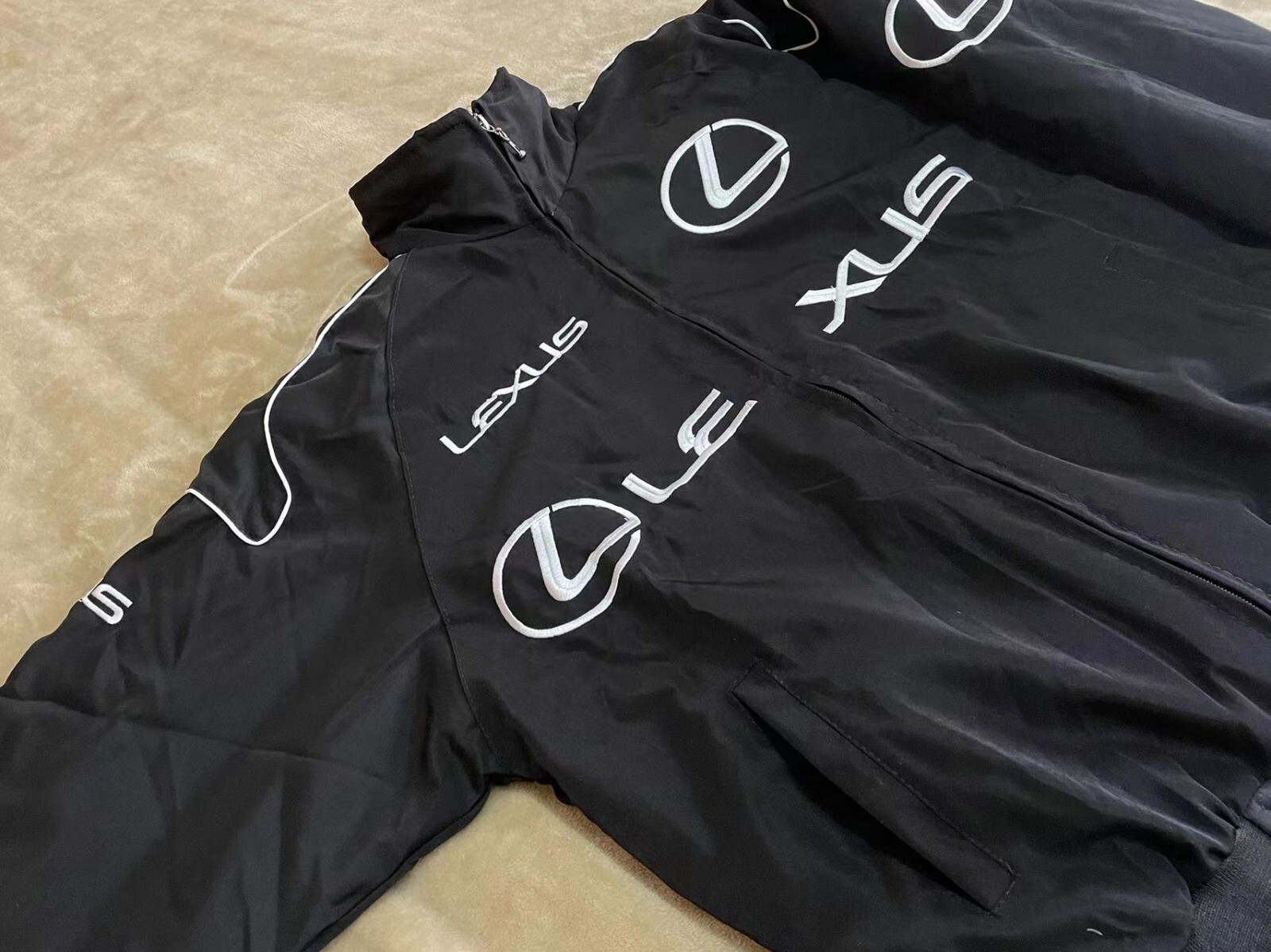 Unisex Adult Racing Black Jacket Embroidered Patches Cotton Padded Lexus M-2XL