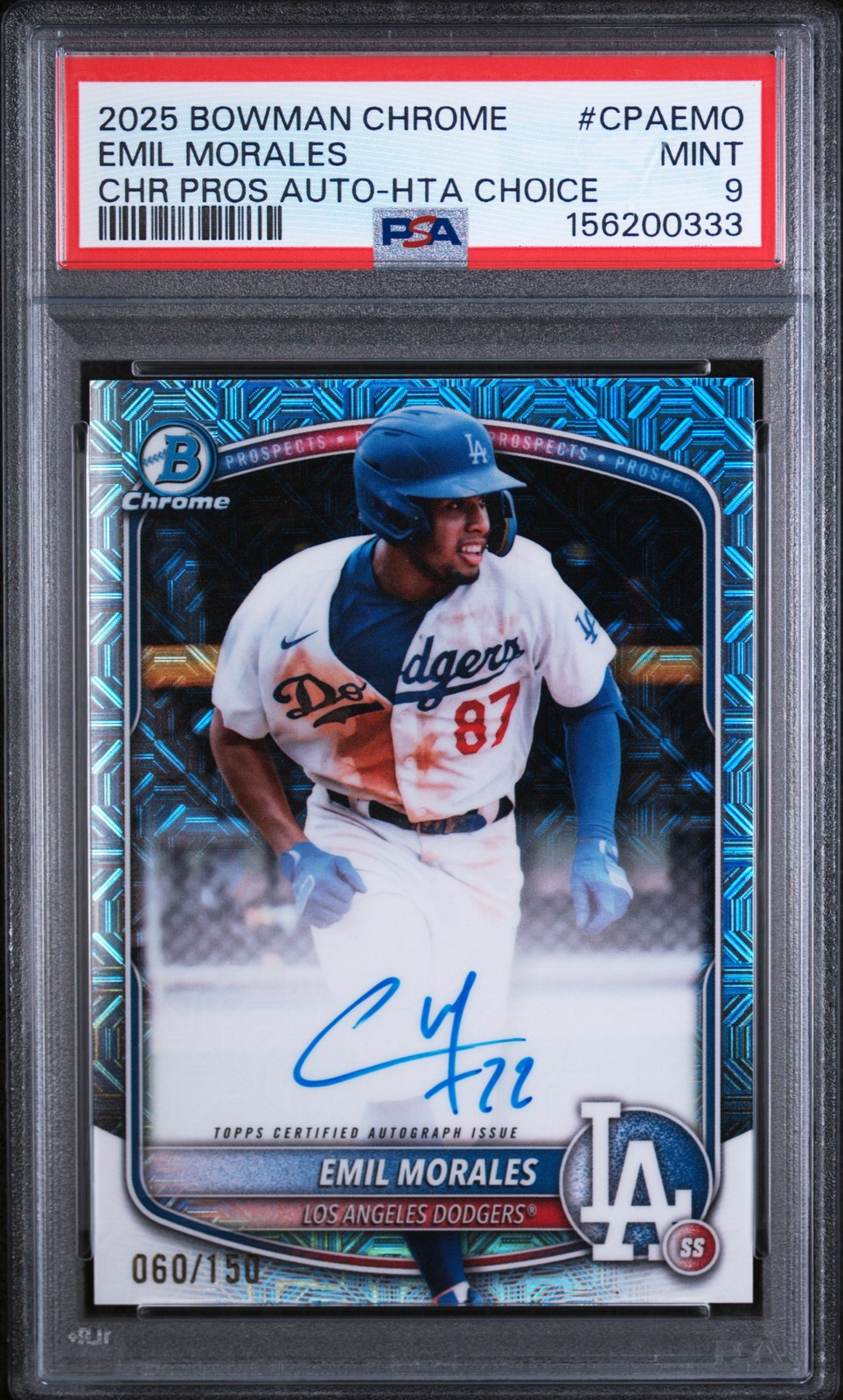 2025 BOWMAN CHROME PROSPECT AUTOS HTA CHOICE #CPAEMO EMIL MORALES 060/150 PSA 9
