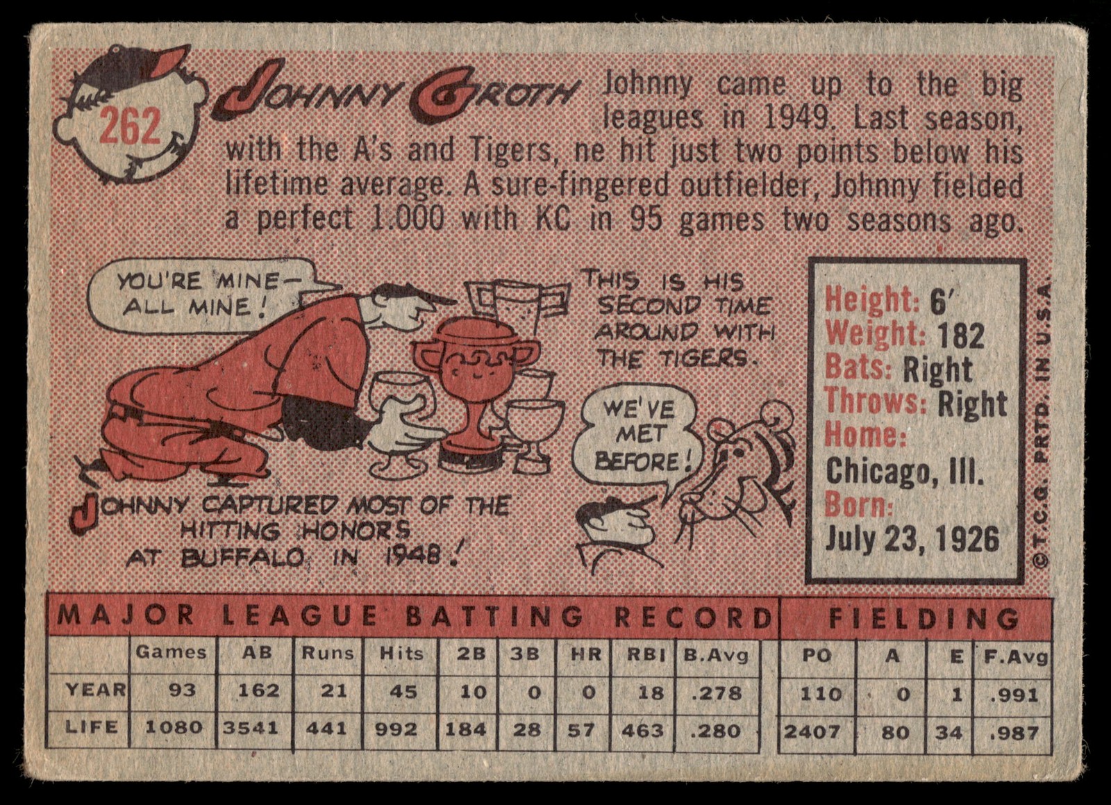 1958 Topps #262 Johnny Groth