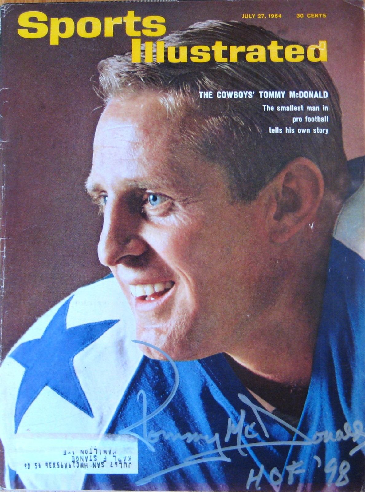 Tommy McDonald – Dallas Cowboys – Autographed Sports Illustrated – 7/27/64
