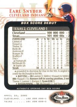 2002 Fleer Box Score #10BSD Earl Snyder Debuts #789/2002 INDIANS