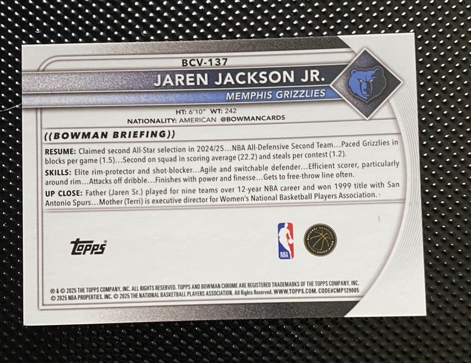2025 Bowman Chrome Sapphire Jaren Jackson Jr. Orange /25