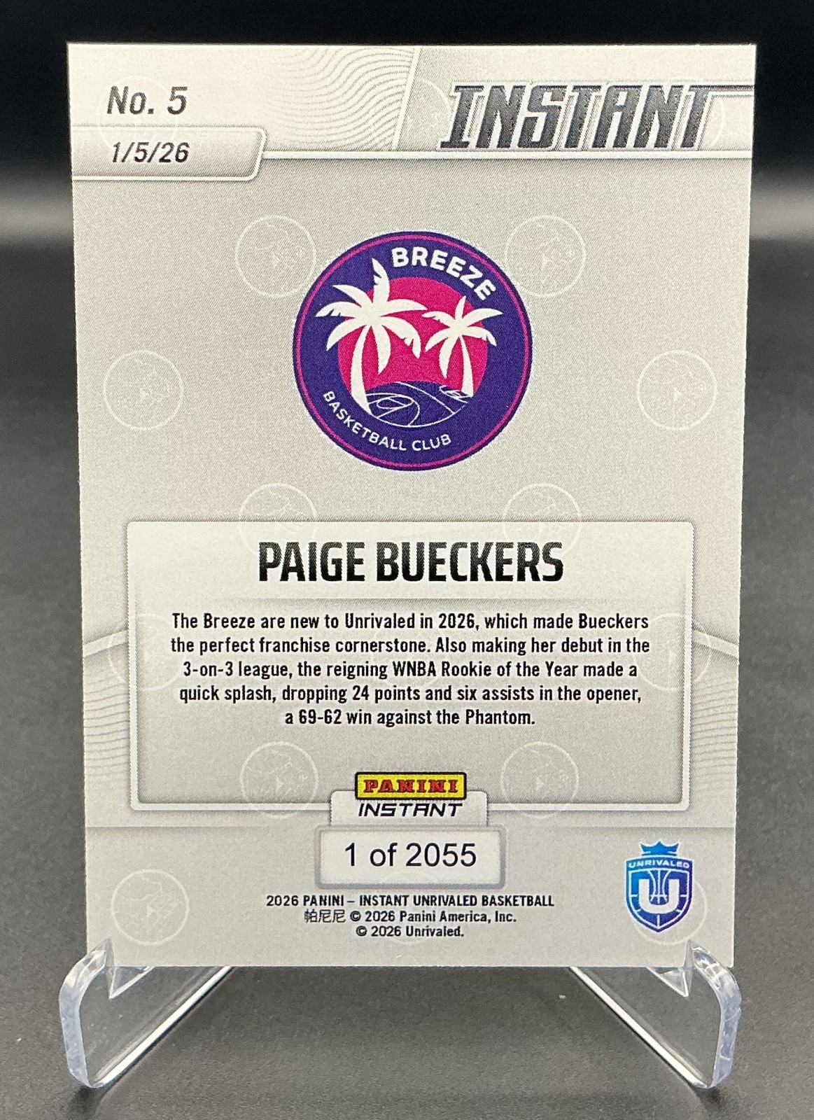 2026 Panini Instant Unrivaled – Paige Bueckers Unrivaled Debut #5 (RC) – Breeze