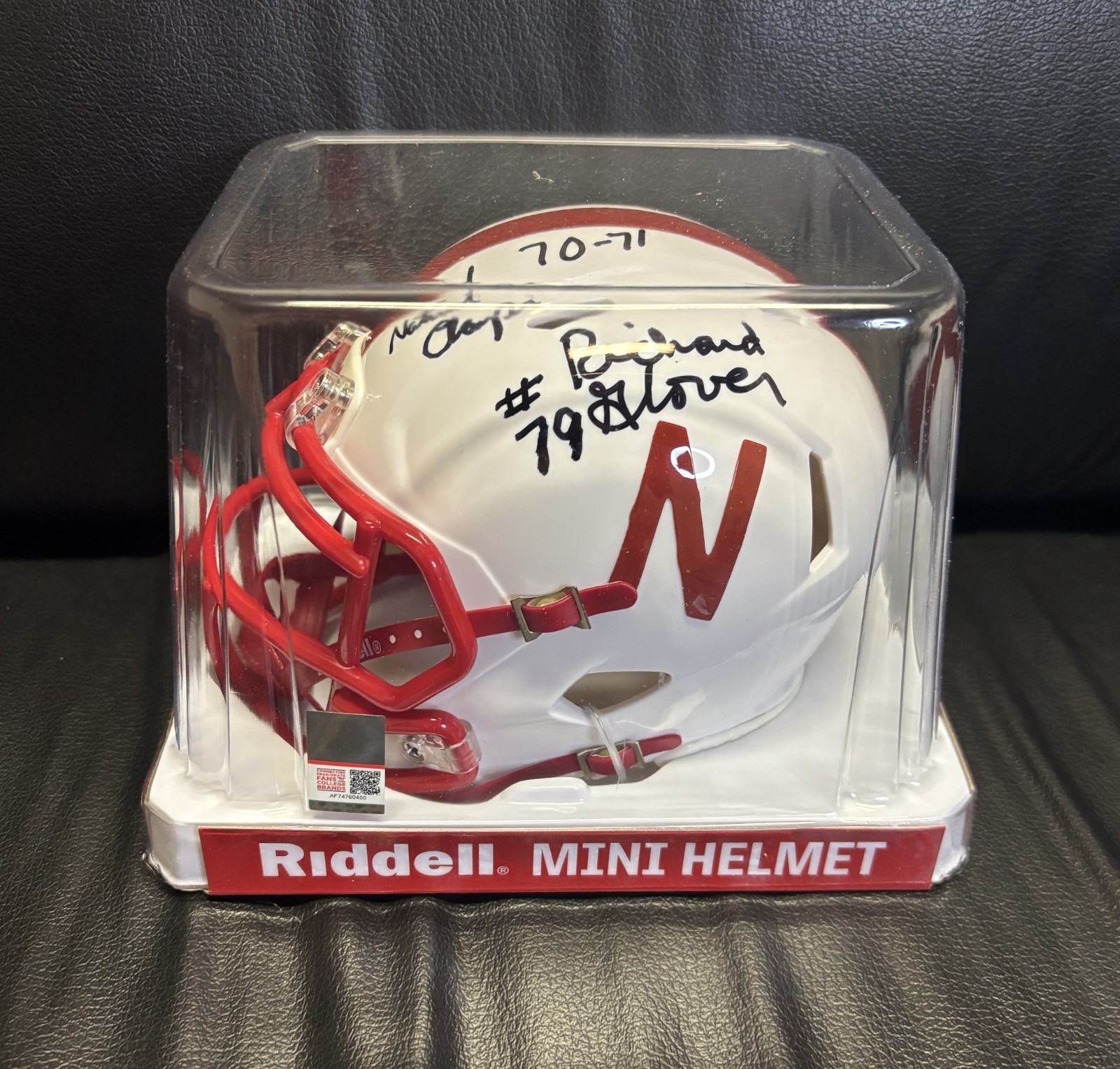 NEBRASKA FOOTBALL RICH GLOVER #79 SIGNED INSCRIBED MINI HELMET CHAMPS PSA/DNA