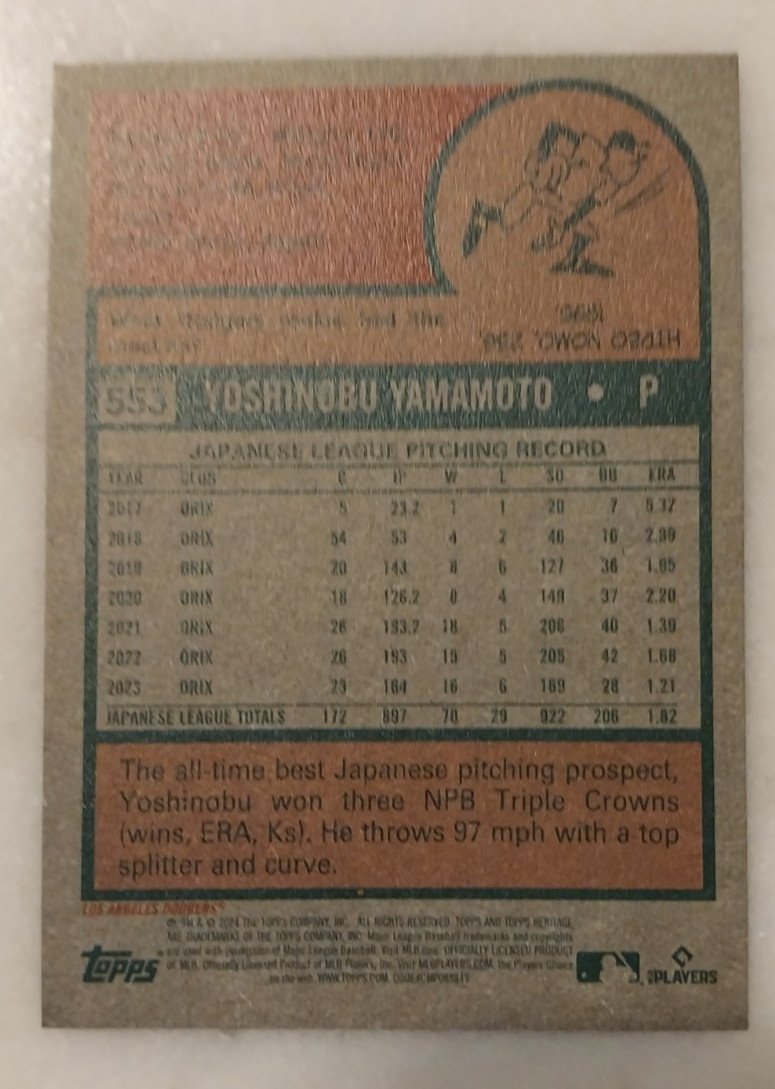 2024 Topps Heritage High Number – Yoshinobu Yamamoto #553 Dark Blue Border (RC)