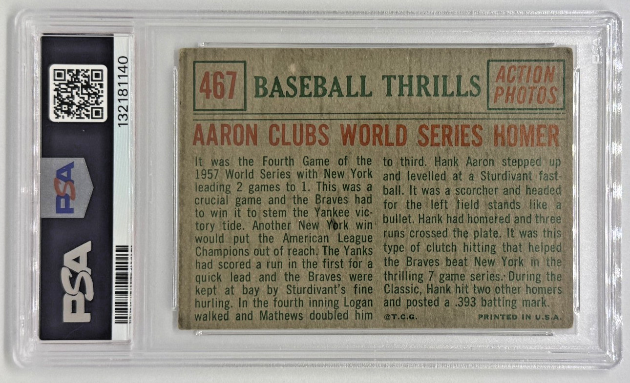 1959 Topps #467 Hank Aaron Clubs World Series Homer – PSA 2.5