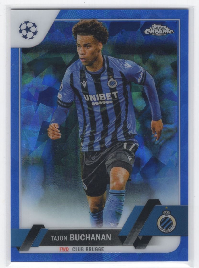 #44 2022 Topps Chrome UEFA SAPPHIRE Tajon Buchanan Club Brugge KV