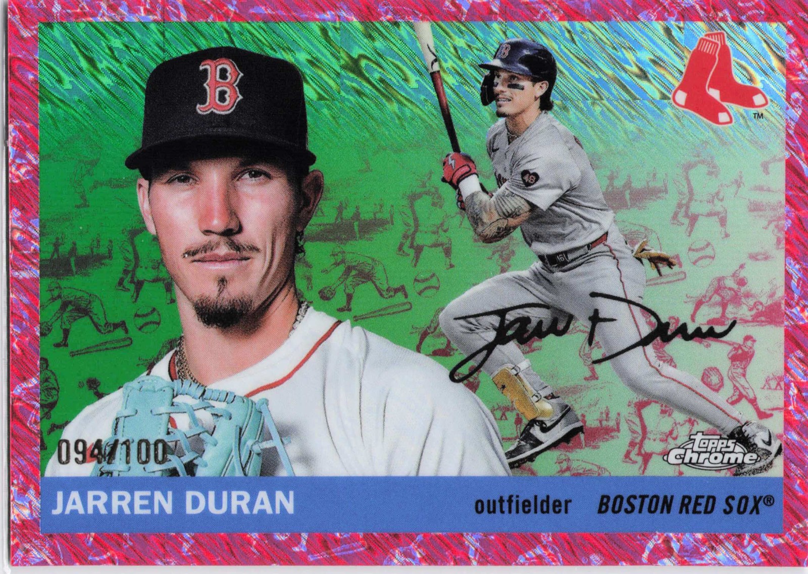 Jarren Duran 2025 Topps Chrome Platinum #2 Toile Cream / Fuchsia #/100