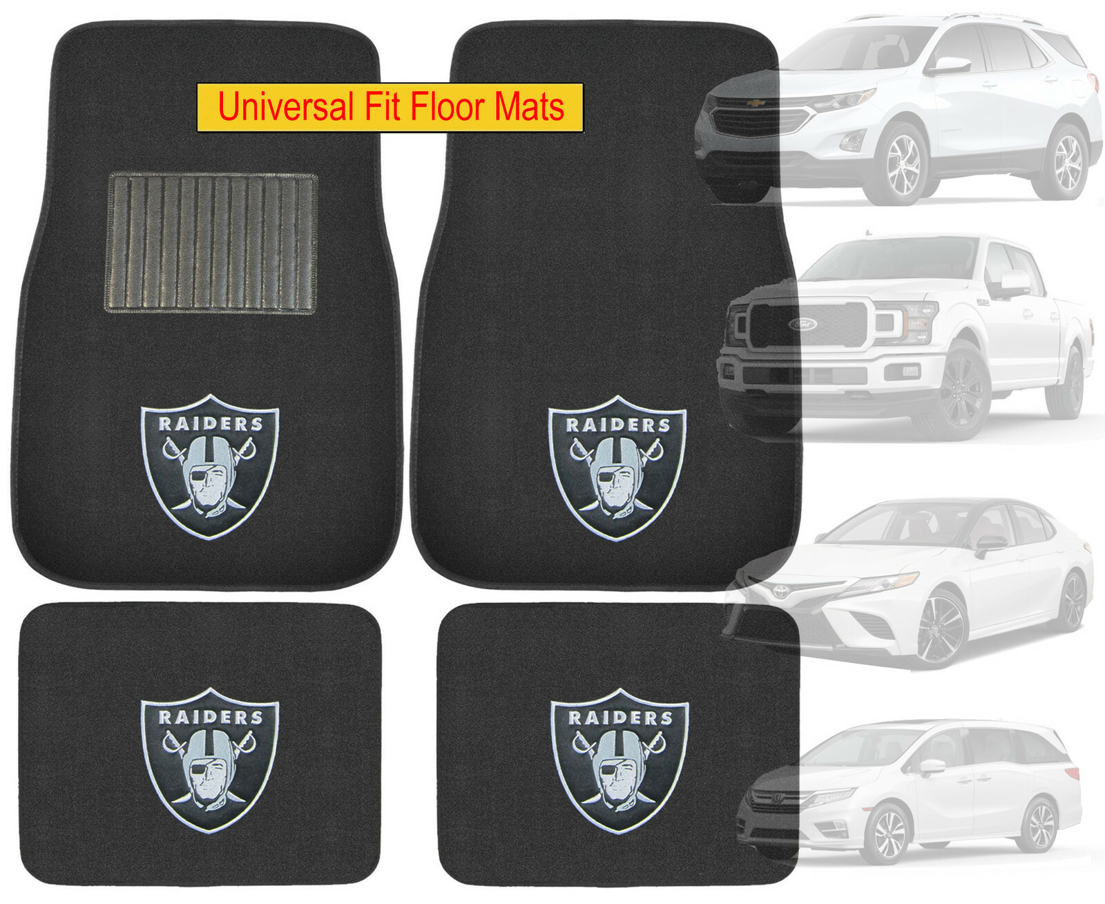 4PC NFL Oakland Raiders Car Truck Black All Weather Carpet Floor Mats Set
