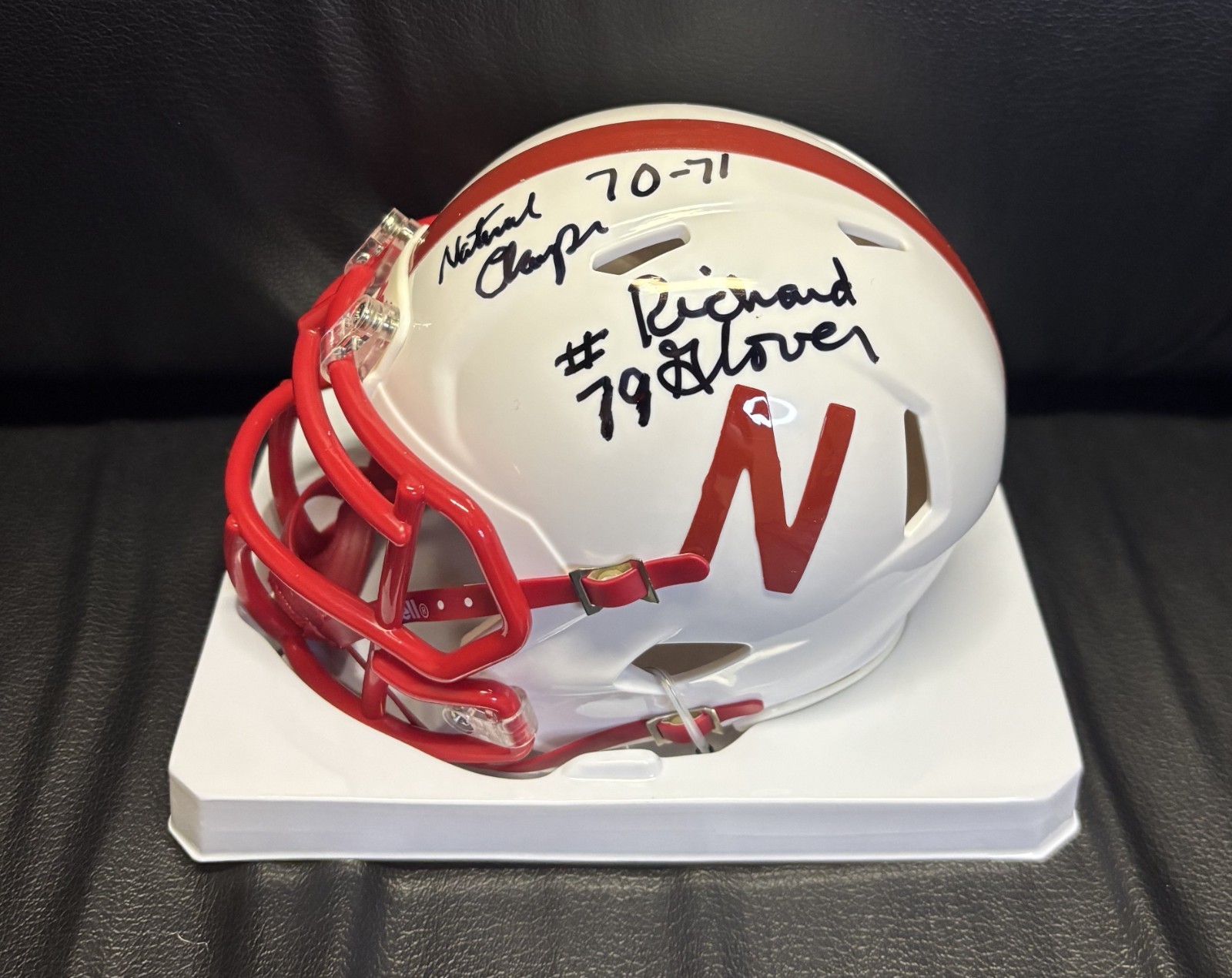 NEBRASKA FOOTBALL RICH GLOVER #79 SIGNED INSCRIBED MINI HELMET CHAMPS PSA/DNA